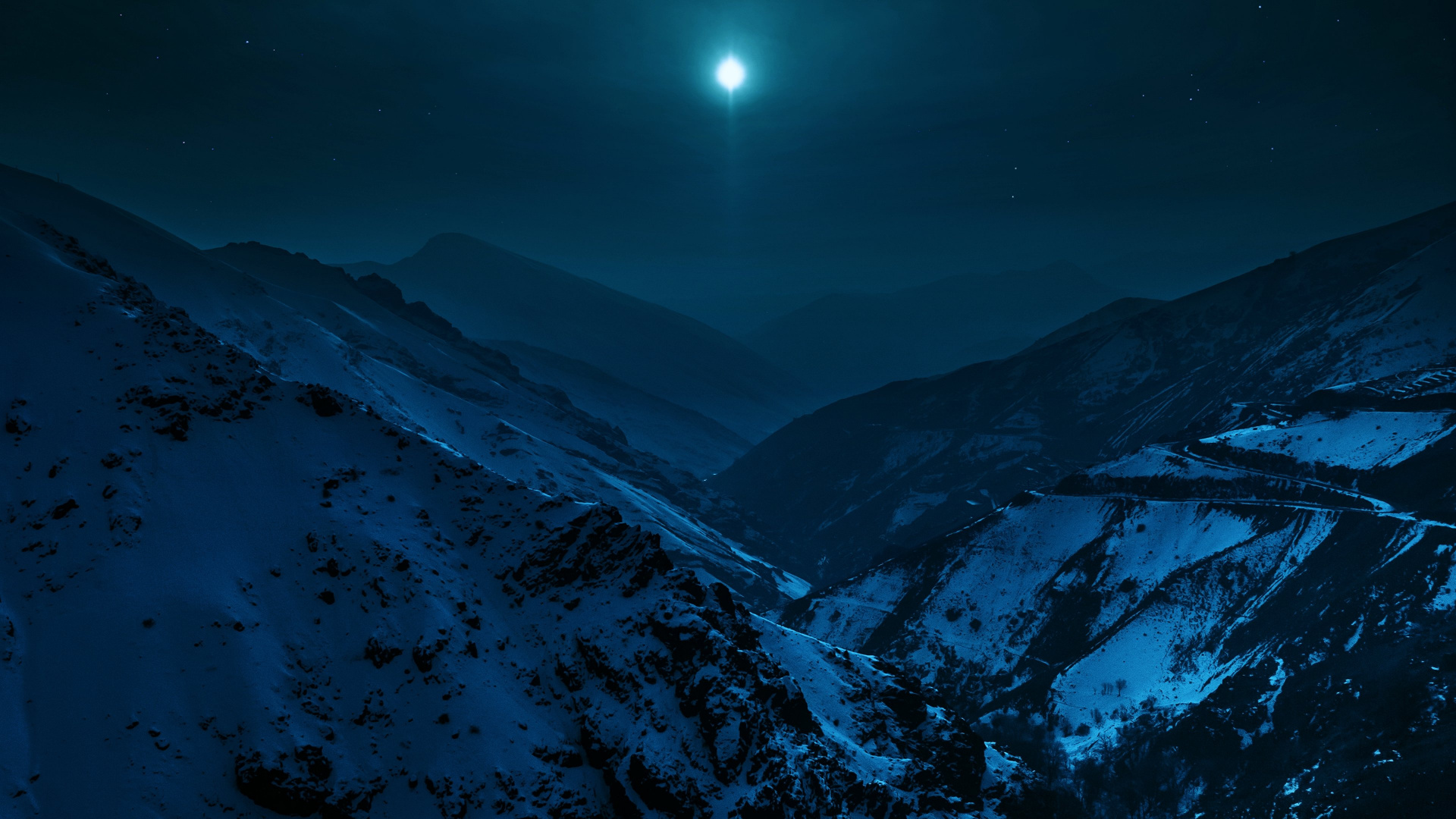 Обои 1920x1080 гора, горный хребет, ночь, природа, лунный свет, Full HD, HD...