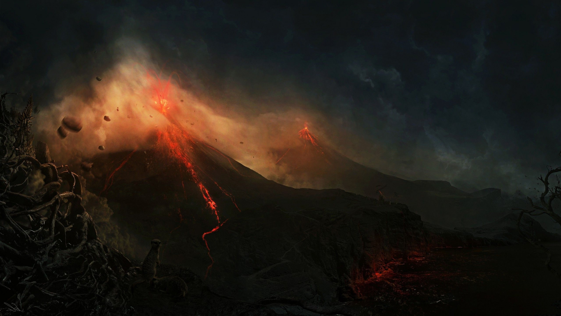 вулкан, лава, вулканический пепел, вулканического рельефа, Full HD, HDTV, 1...