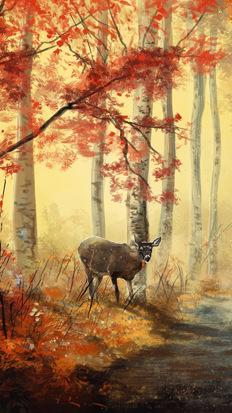Осенний пейзаж с оленем