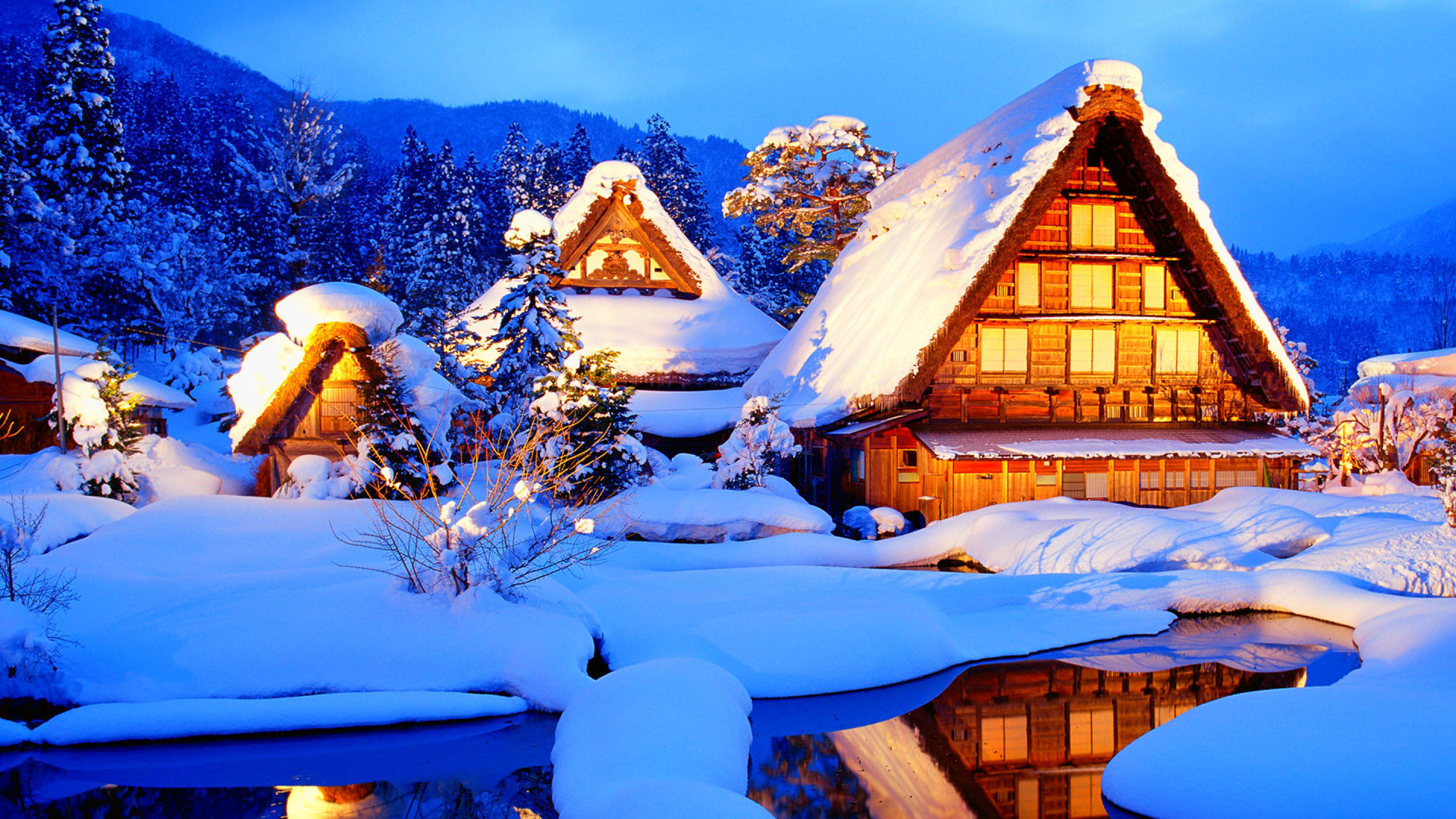 Обои 1920x1080 зима, снег, синий, Рождество, Рождественские украшения, Full...