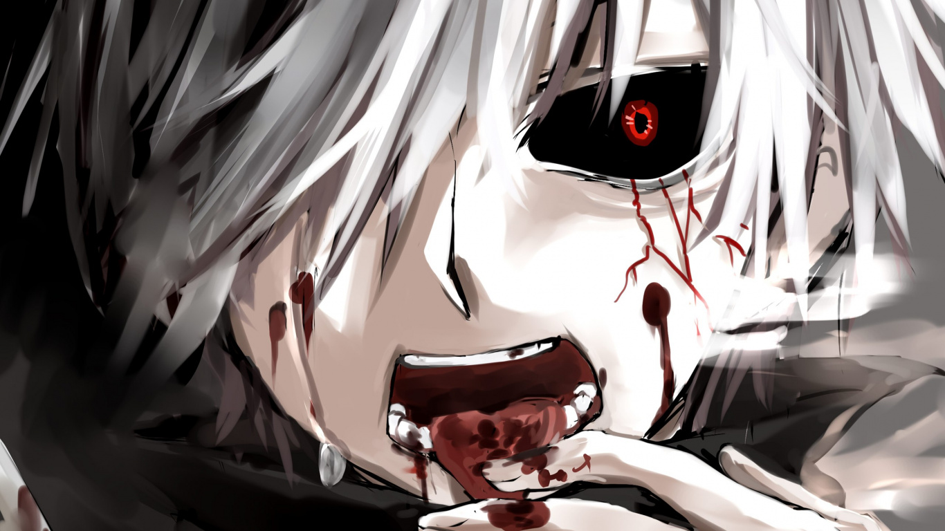 Обои Кен kaneki, Токио вурдалак, Манга, аниме, рот HD ready бесплатно,  заставка 1366x768 - скачать картинки и фото