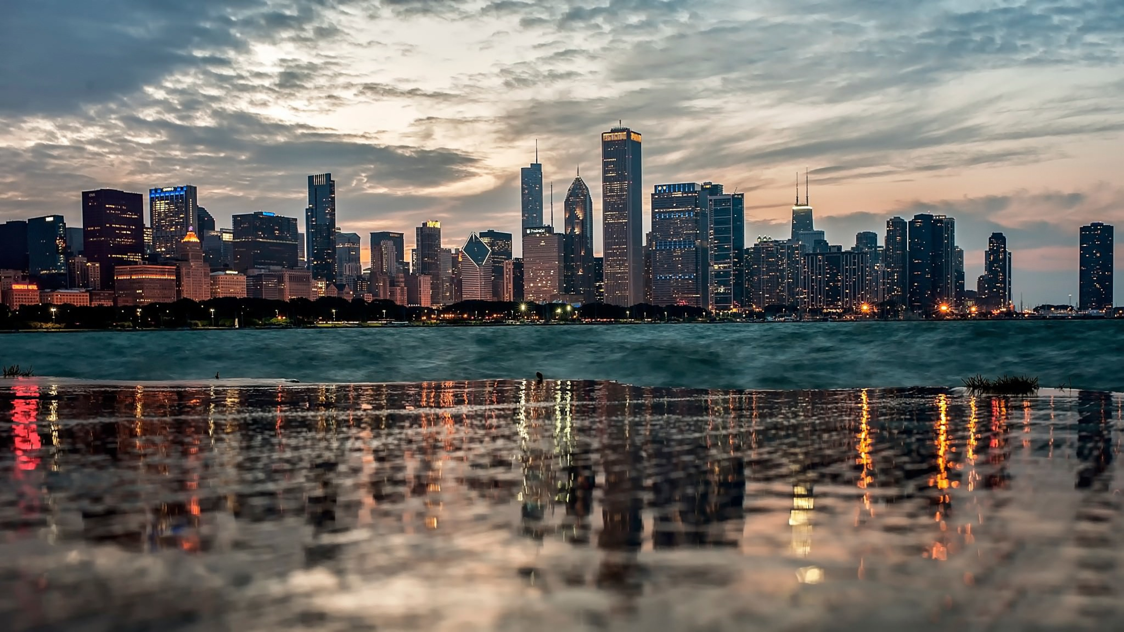 Обои разрешение 1920. Чикаго Скайлайн панорама. Чикаго набережная озера Мичиган.