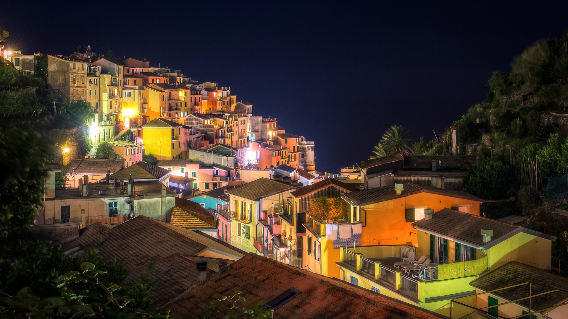 Обои ночь, городок, соседство, город, жилой район в разрешении 1920x1080