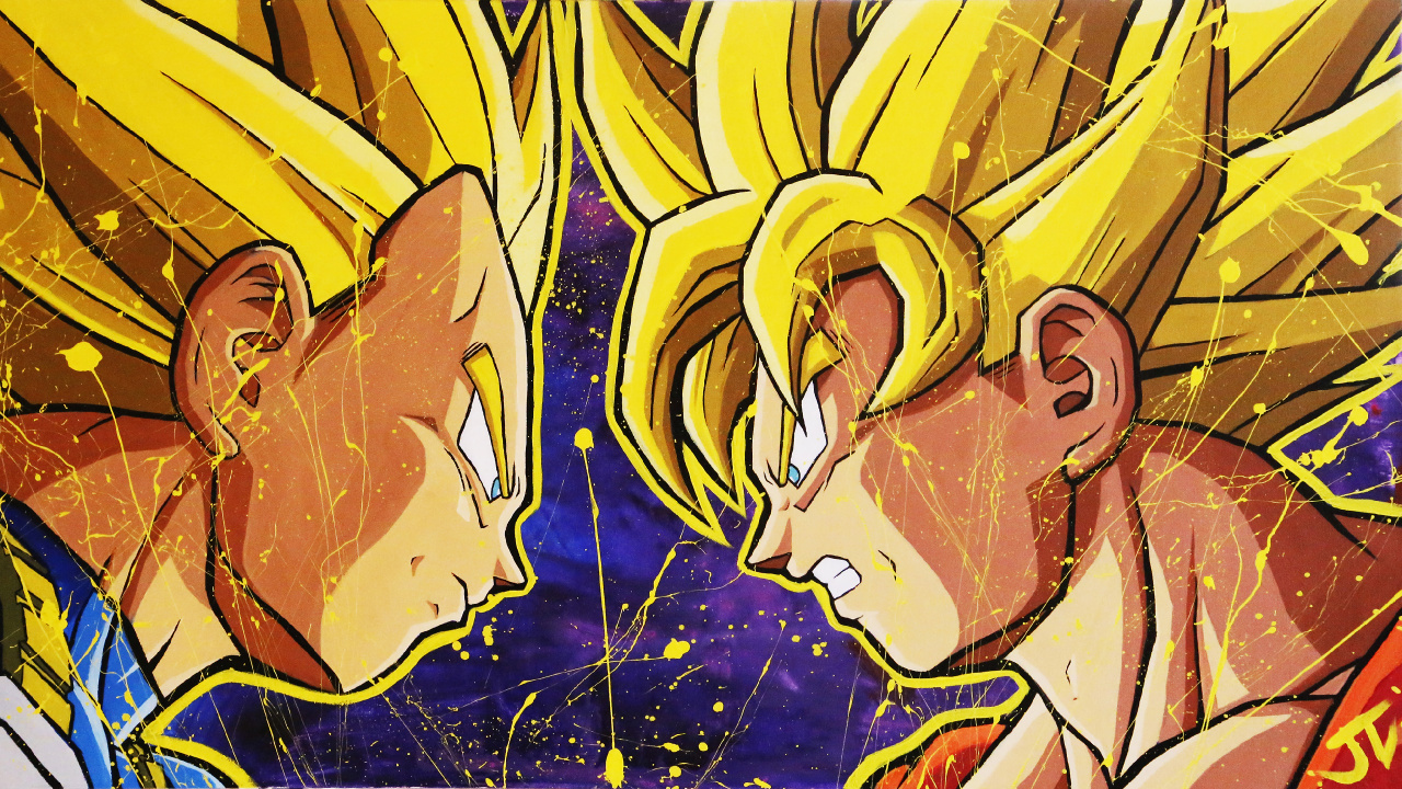 Обои вегета, гоку, Жемчуг дракона, мультфильм, желтый в разрешении 1280x720