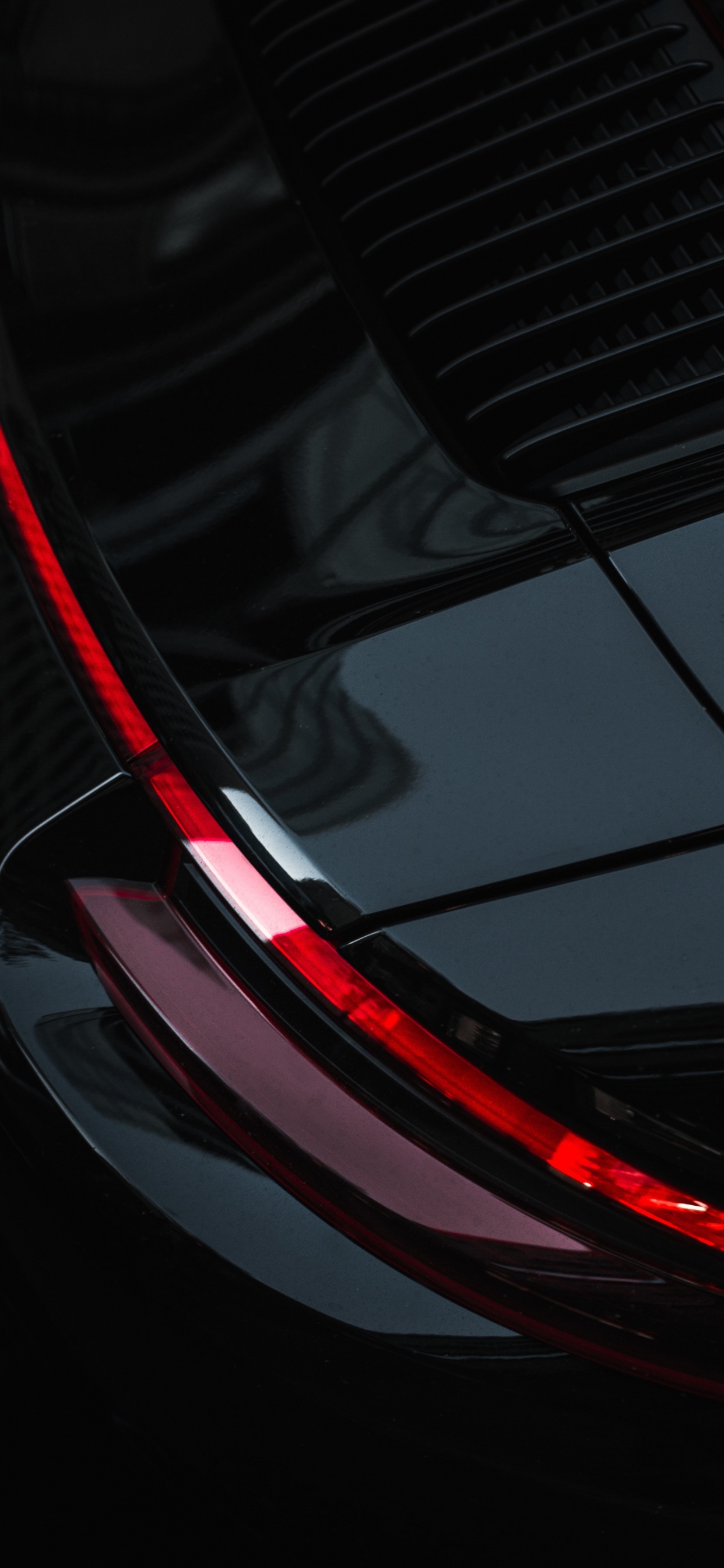 Обои черный, красный цвет, свет, линия, графика в разрешении 1242x2688