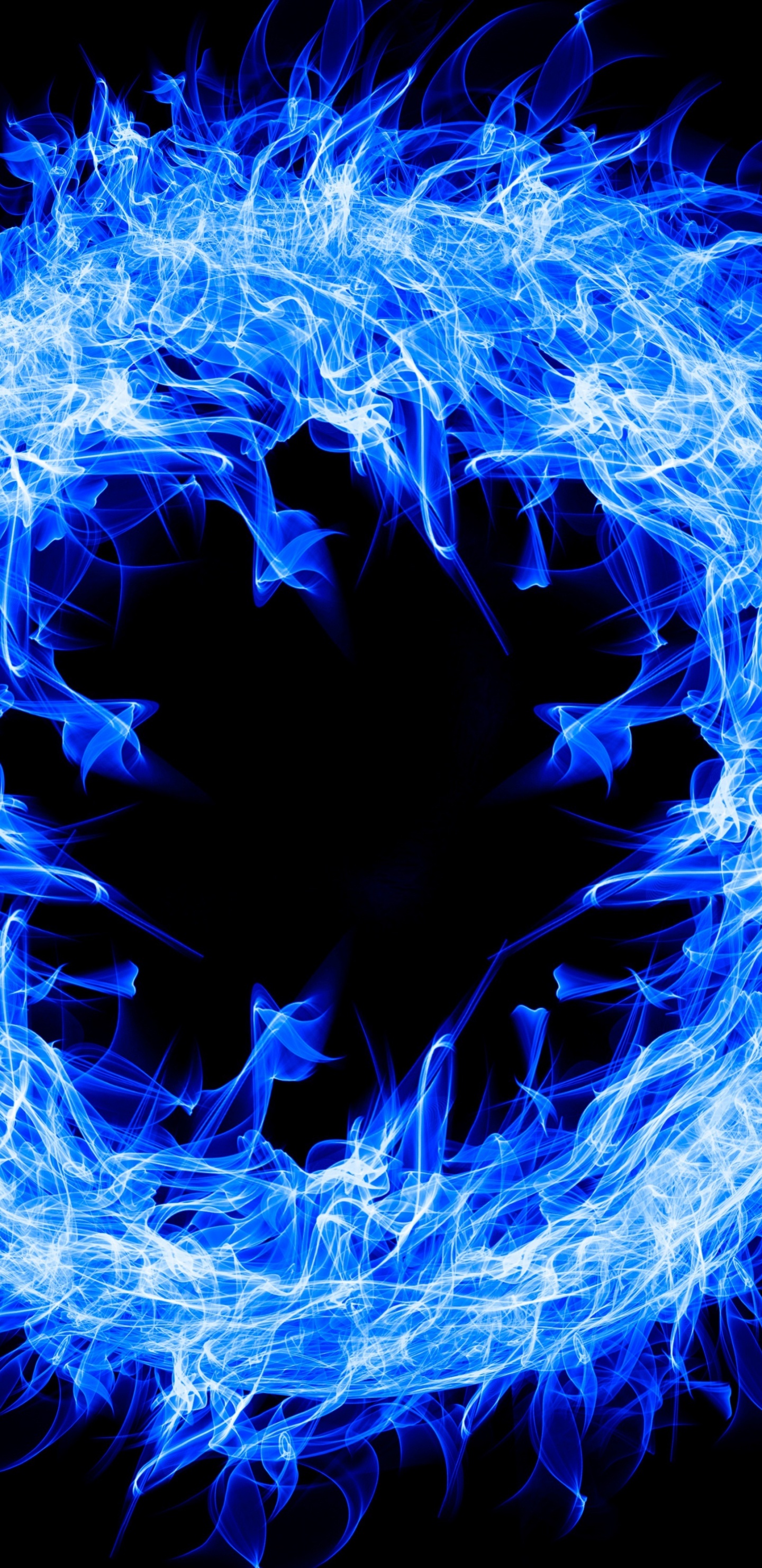 Обои огонь, электрик, синий, фрактальное искусство, вода в разрешении 1440x2960