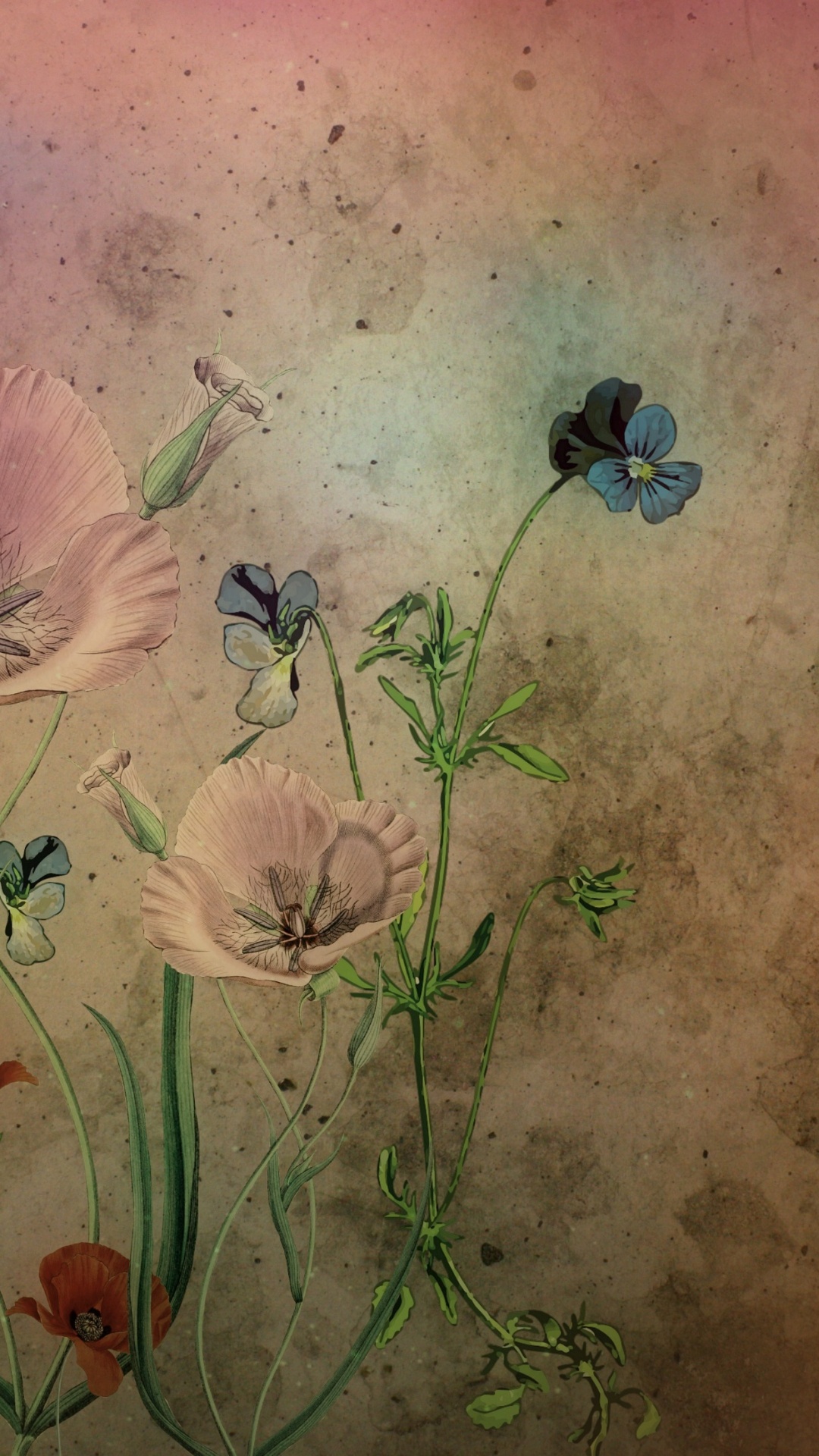 Обои цветок, акварельные краски, арт, визуальное искусство, живопись в разрешении 1080x1920