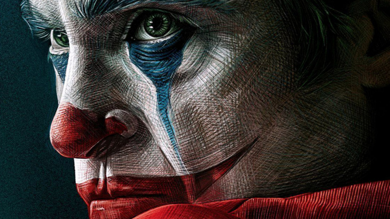 Обои Джокер, Хоакин Феникс, подбородок, пасть, арт в разрешении 1280x720