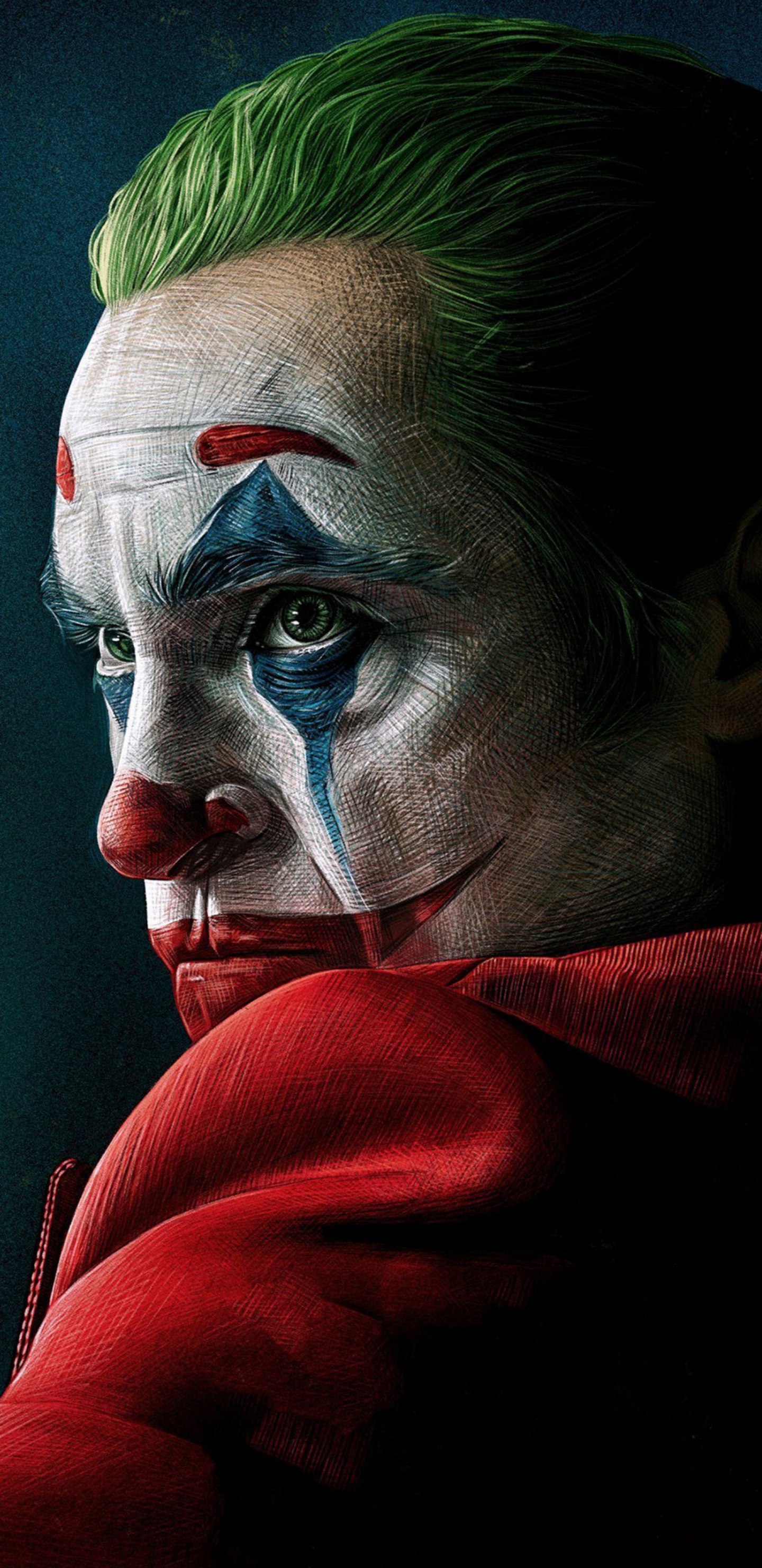 Обои Джокер, Хоакин Феникс, подбородок, пасть, арт в разрешении 1440x2960