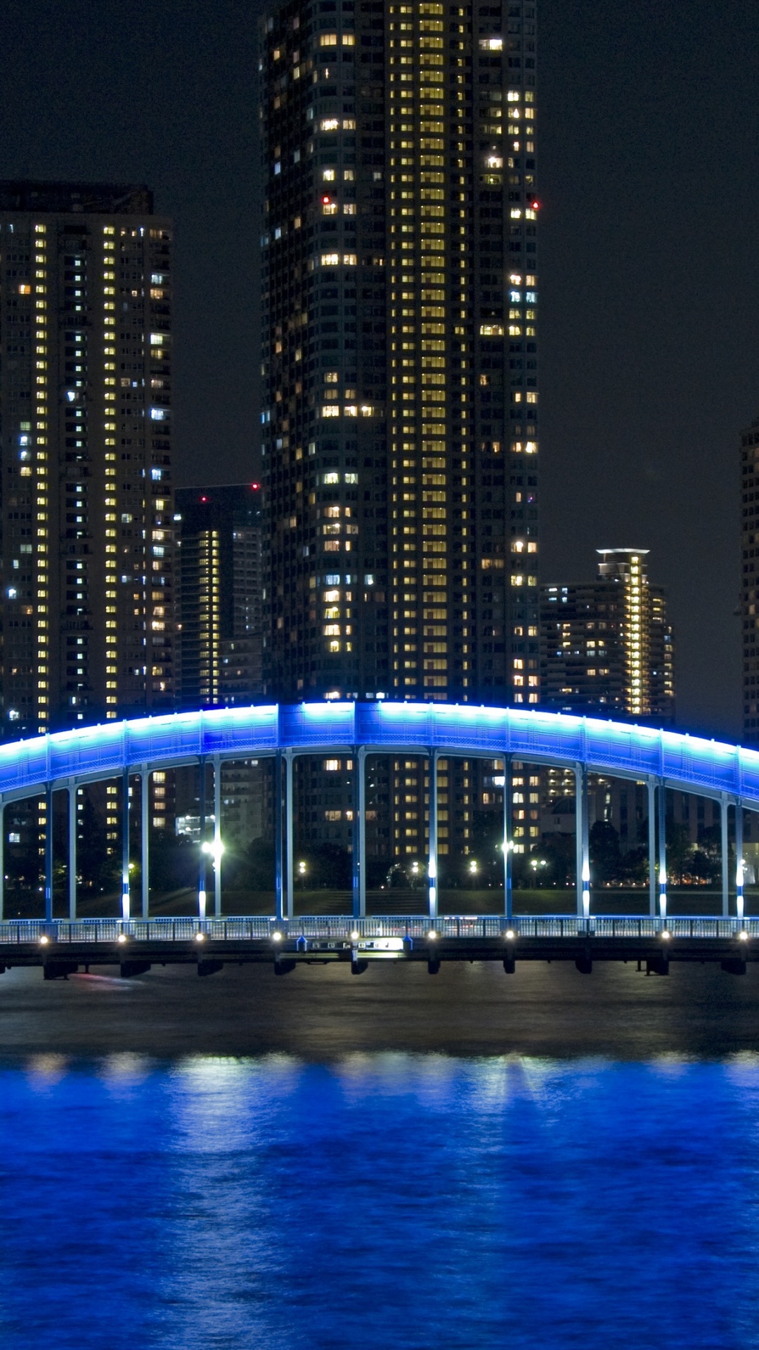 Обои мост, ночь, город, метрополия, ориентир в разрешении 1080x1920