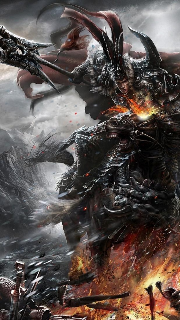 Обои дракон, мифология, фэнтези, игра, воин в разрешении 720x1280