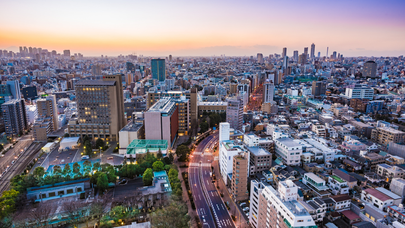 Обои город, городской пейзаж, городской район, метрополия, линия горизонта в разрешении 1366x768