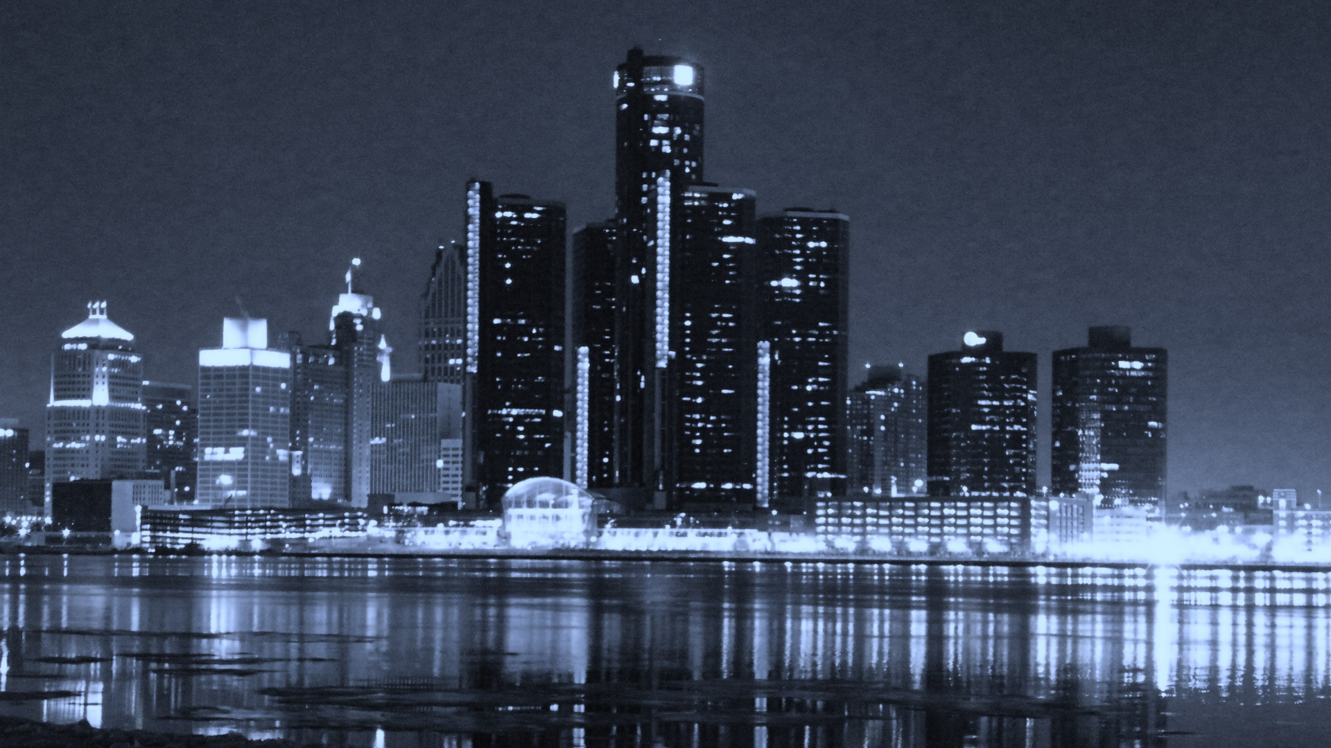 Обои Детройт, городской пейзаж, город, метрополия, линия горизонта в разрешении 1920x1080