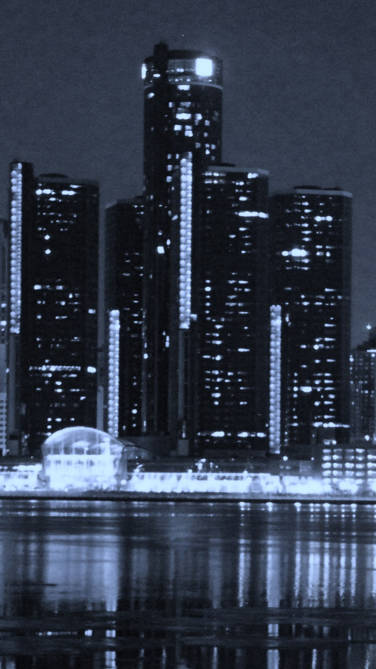 Обои Детройт, городской пейзаж, город, метрополия, линия горизонта в разрешении 750x1334