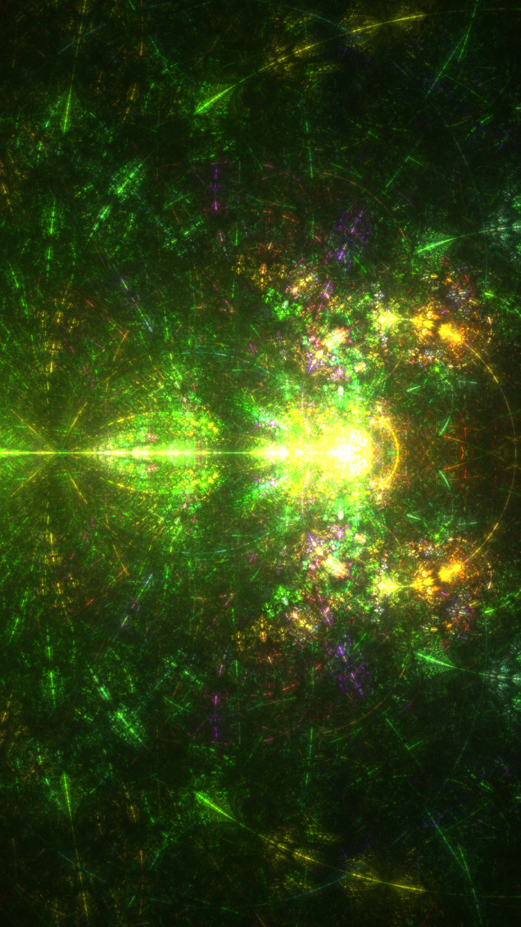 Обои фрактал, фрактальное искусство, зеленый, свет, технологии в разрешении 750x1334