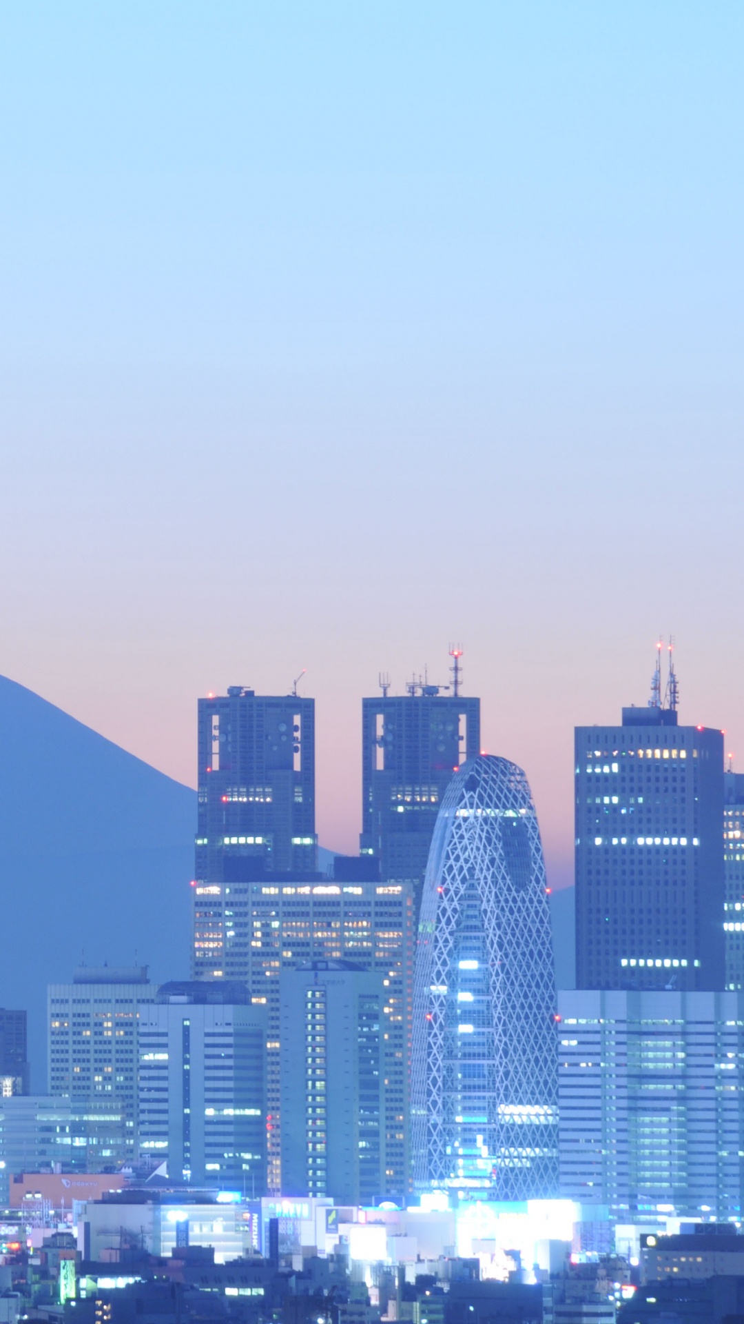 Обои Синдзюку, гора Фудзи, городской пейзаж, город, городской район в разрешении 1080x1920