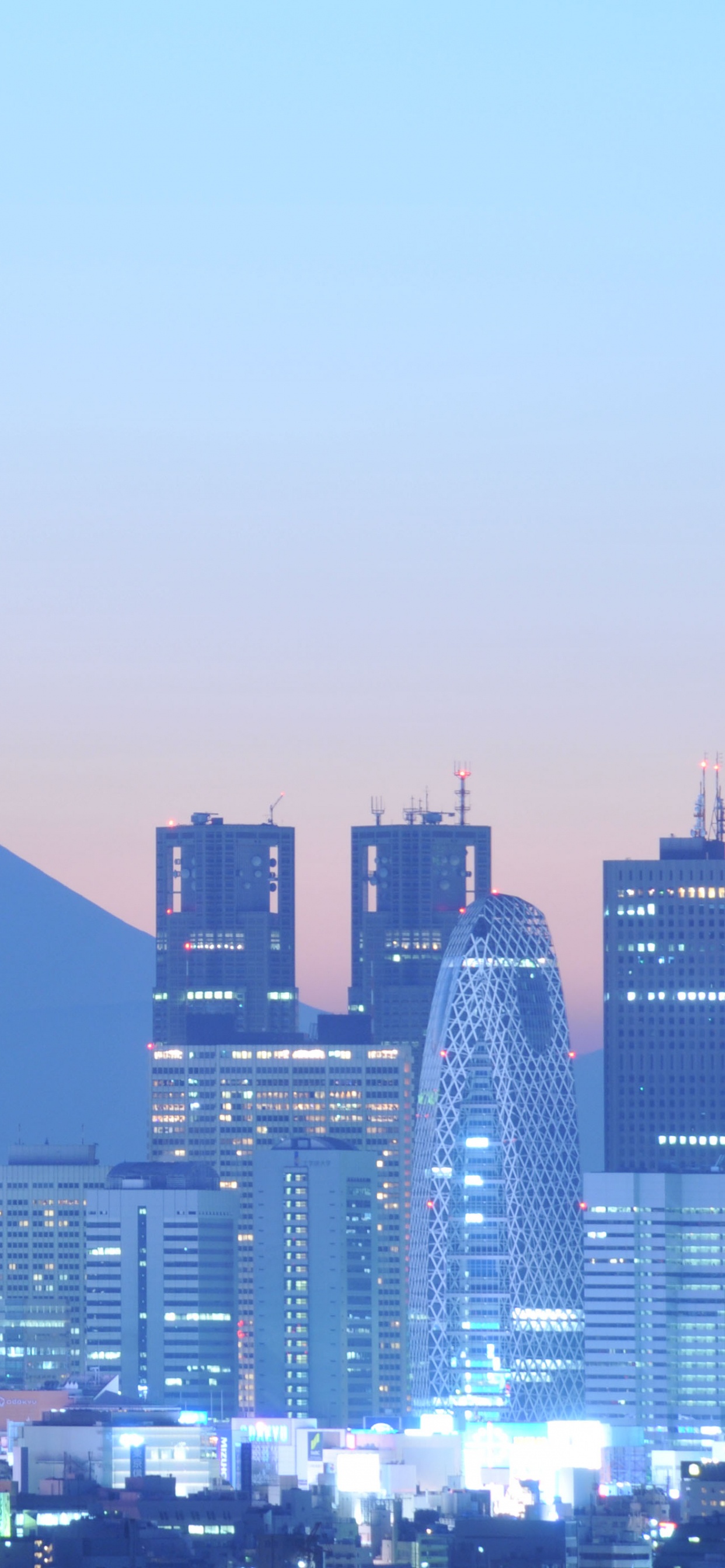 Обои Синдзюку, гора Фудзи, городской пейзаж, город, городской район в разрешении 1242x2688