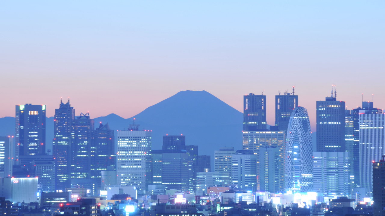 Обои Синдзюку, гора Фудзи, городской пейзаж, город, городской район в разрешении 1280x720