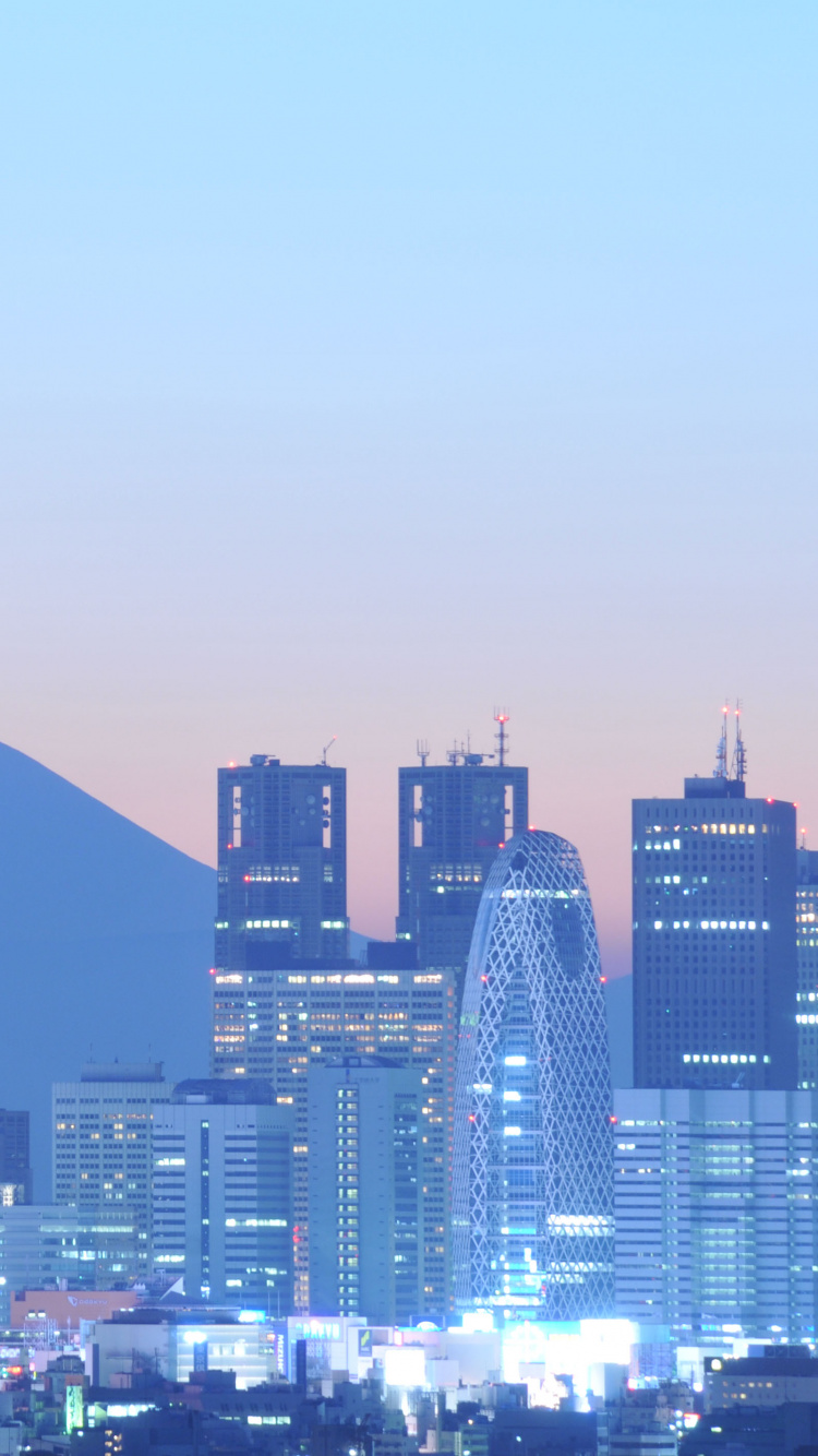 Обои Синдзюку, гора Фудзи, городской пейзаж, город, городской район в разрешении 750x1334