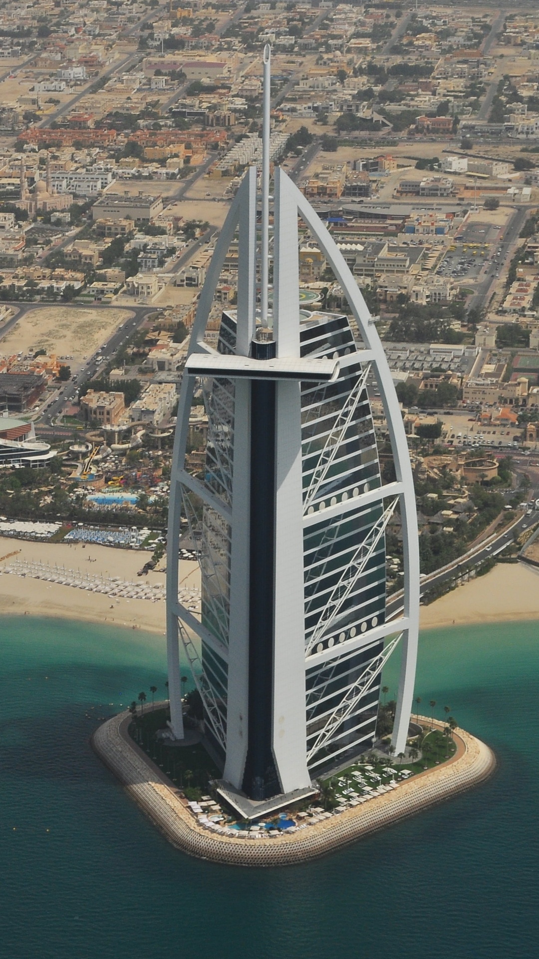 Обои ориентир, вода, полет, город, с высоты птичьего полета в разрешении 1080x1920