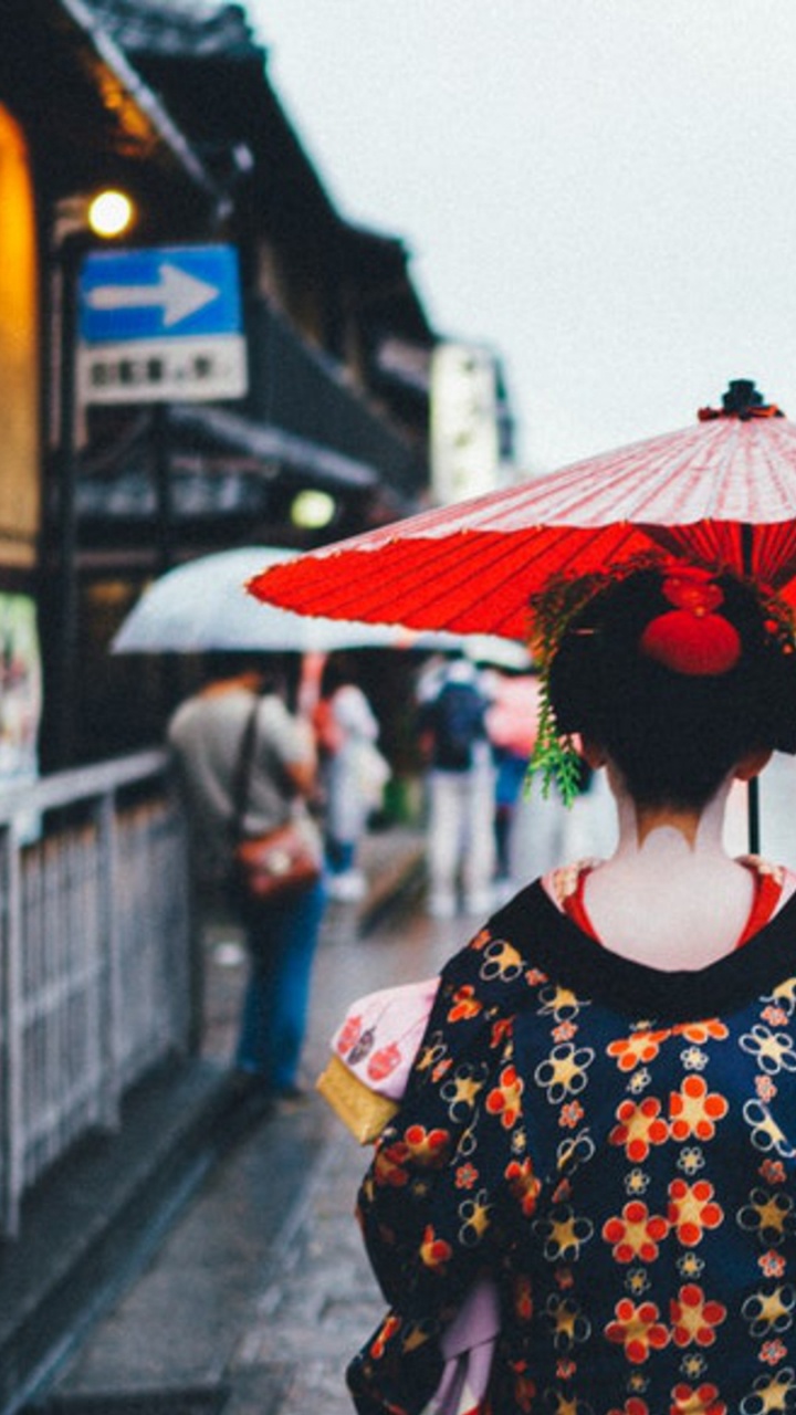 Обои Гион, гейша, Майко, зонтик, снимок в разрешении 720x1280