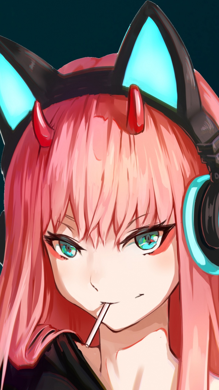 Обои Ноль Два, аниме, мультфильм, розовый, звуковое оборудование в разрешении 720x1280