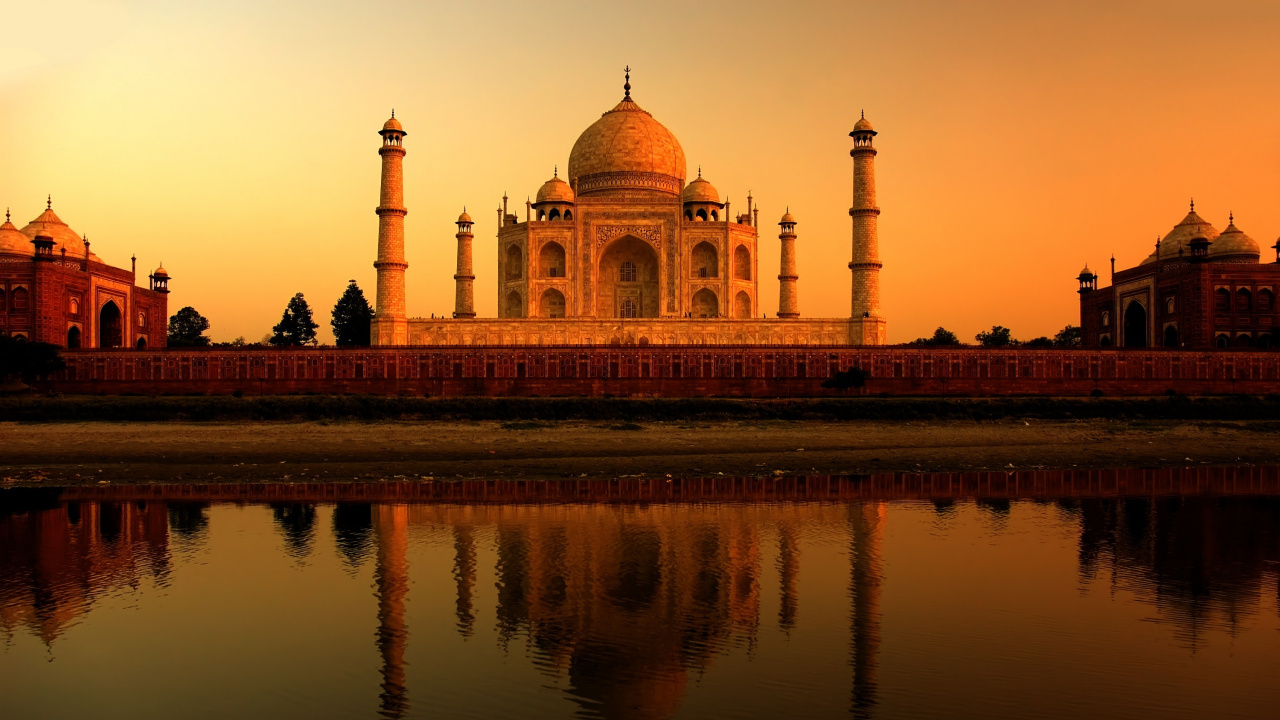 Обои Тадж-Махал, достопримечательность, ориентир, отражение, историческое место в разрешении 1280x720