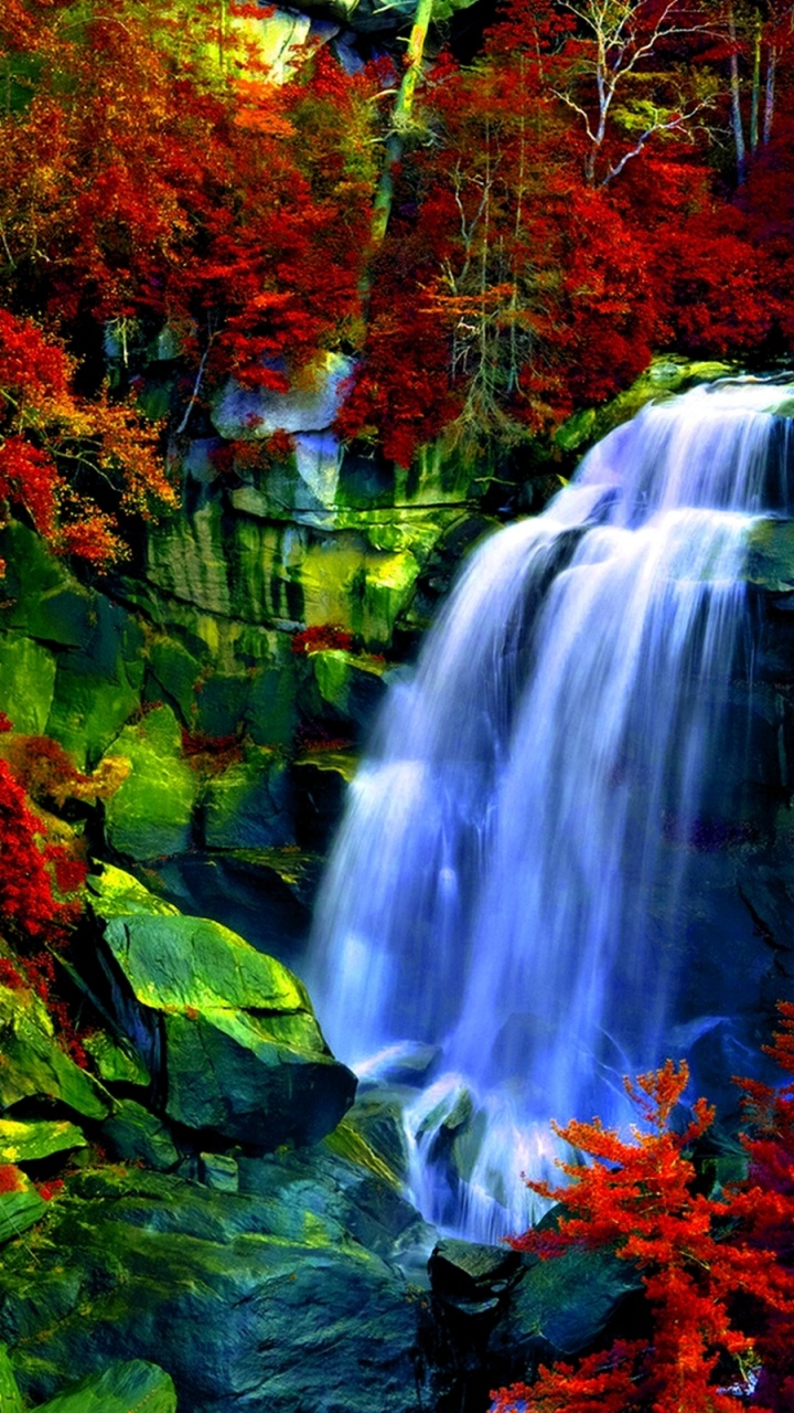 Обои водопад, природа, водоем, лист, вода в разрешении 720x1280