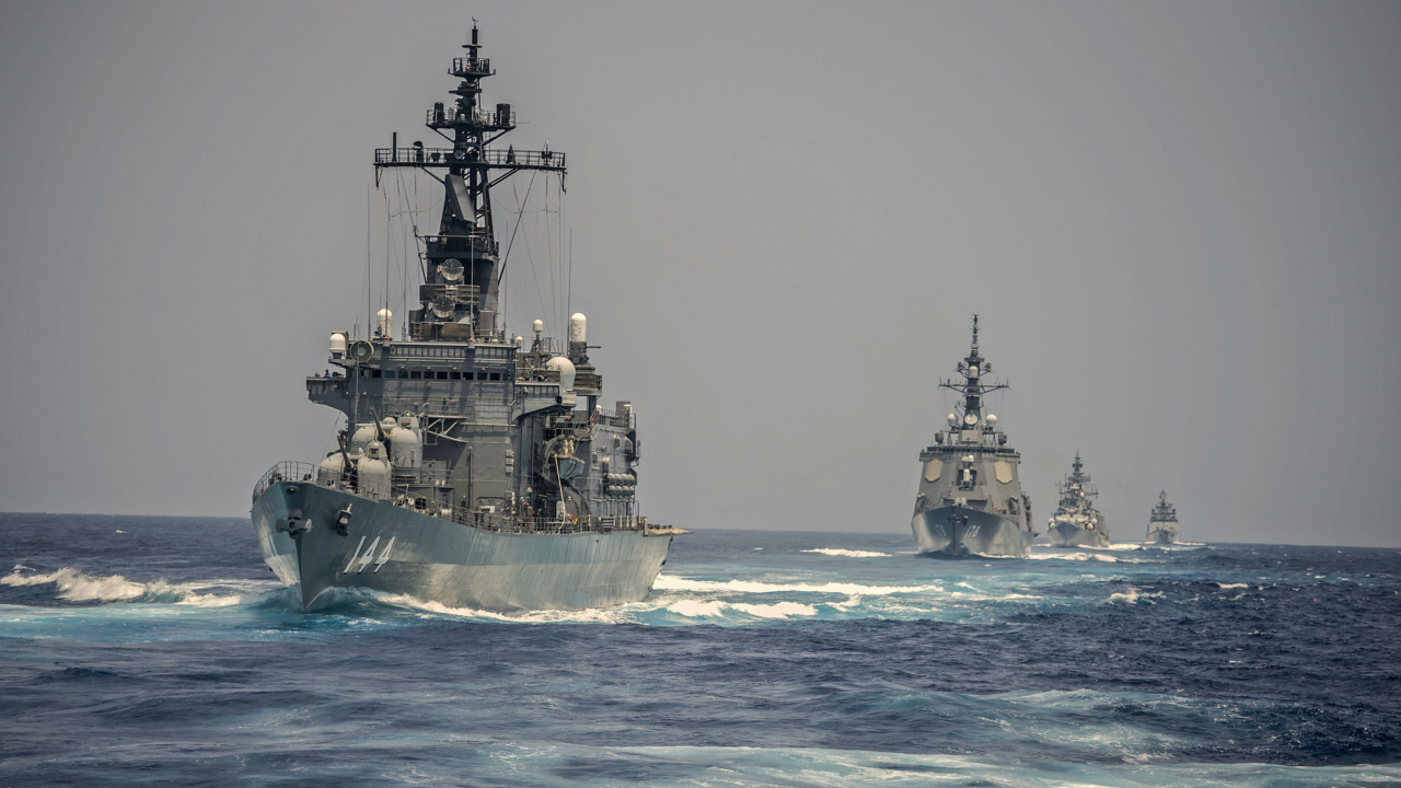 Обои морское ведомство, военное учение, военный корабль, Малабар, индийские ВМС в разрешении 1280x720
