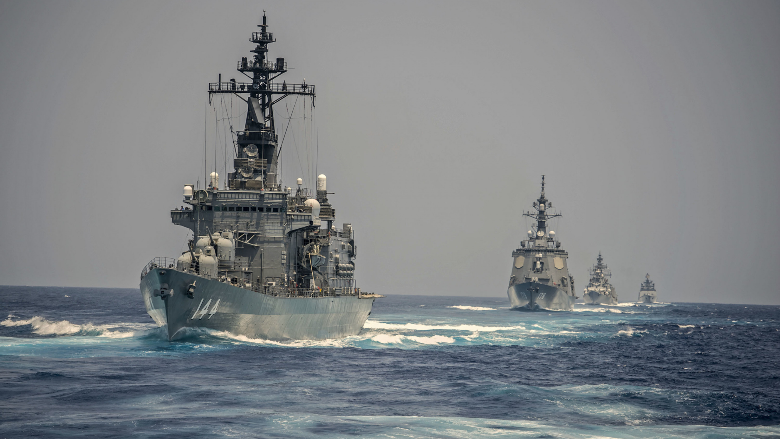 Обои морское ведомство, военное учение, военный корабль, Малабар, индийские ВМС в разрешении 2560x1440