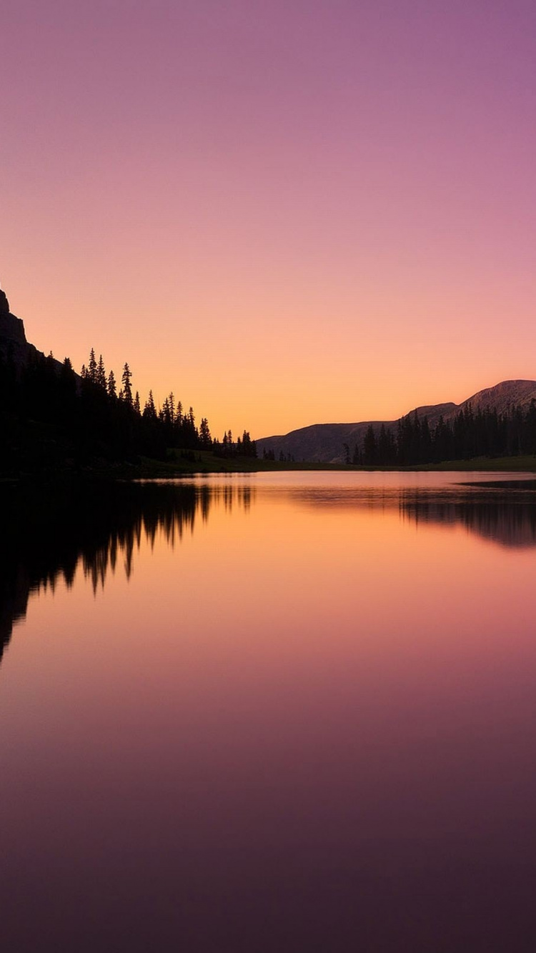 Обои отражение, природа, вода, дикая местность, рассвет в разрешении 750x1334