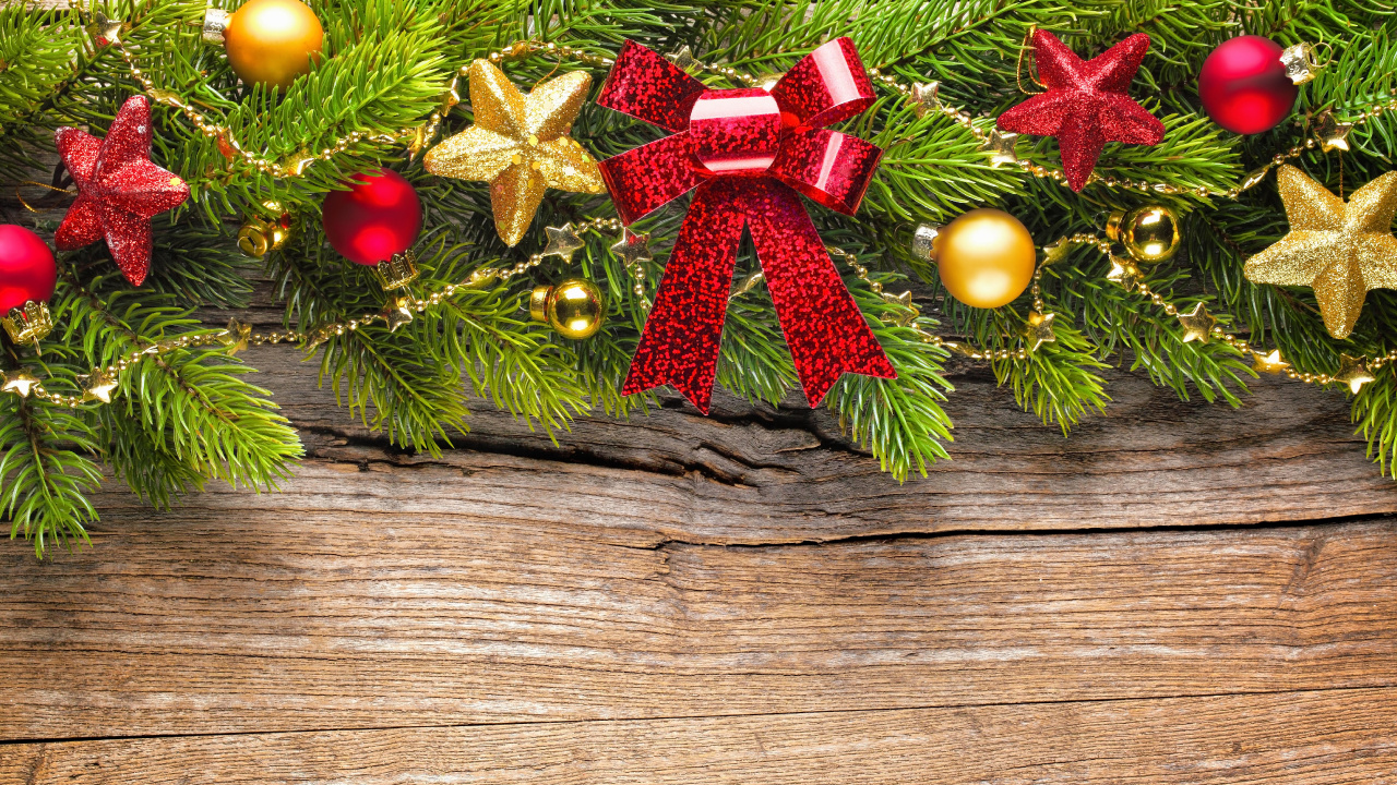 Обои Рождественский день, Новый год, Рождественские украшения, праздник, елка в разрешении 1280x720