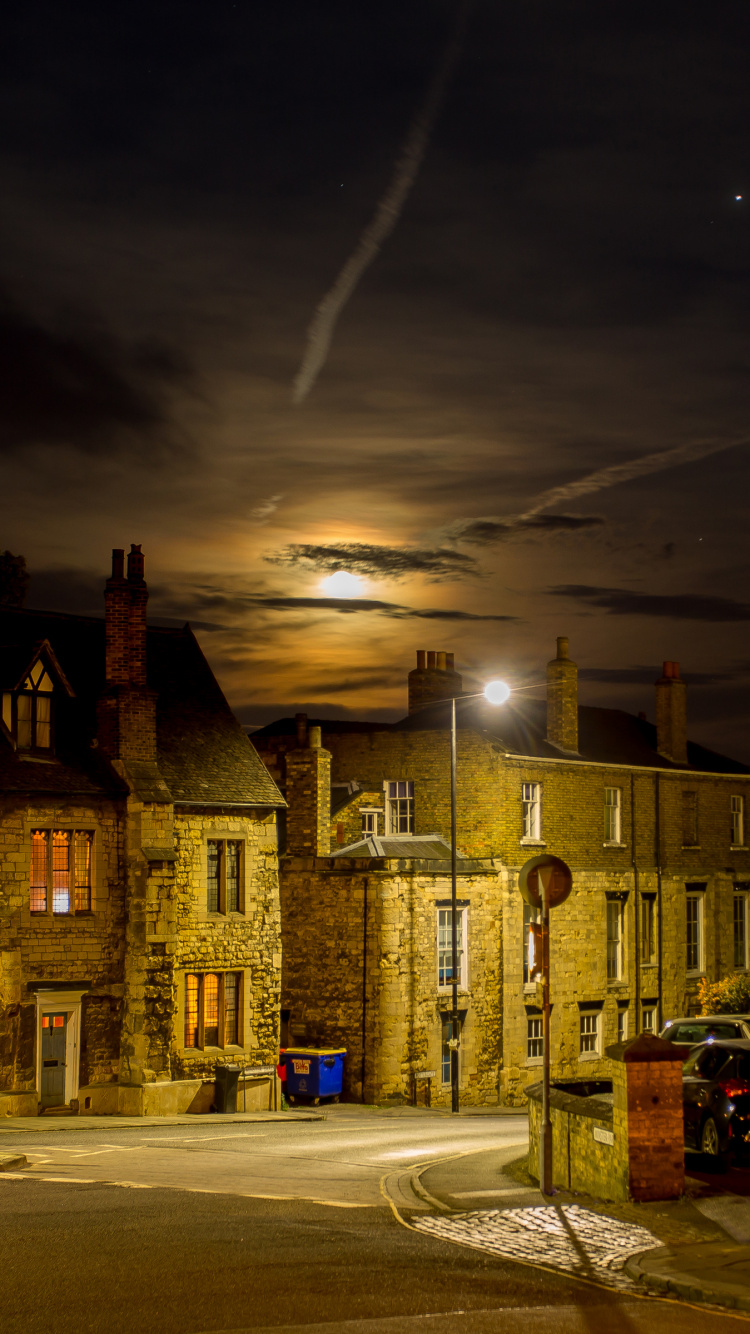 Обои улица, Линкольн, ночь, здание, свет в разрешении 750x1334