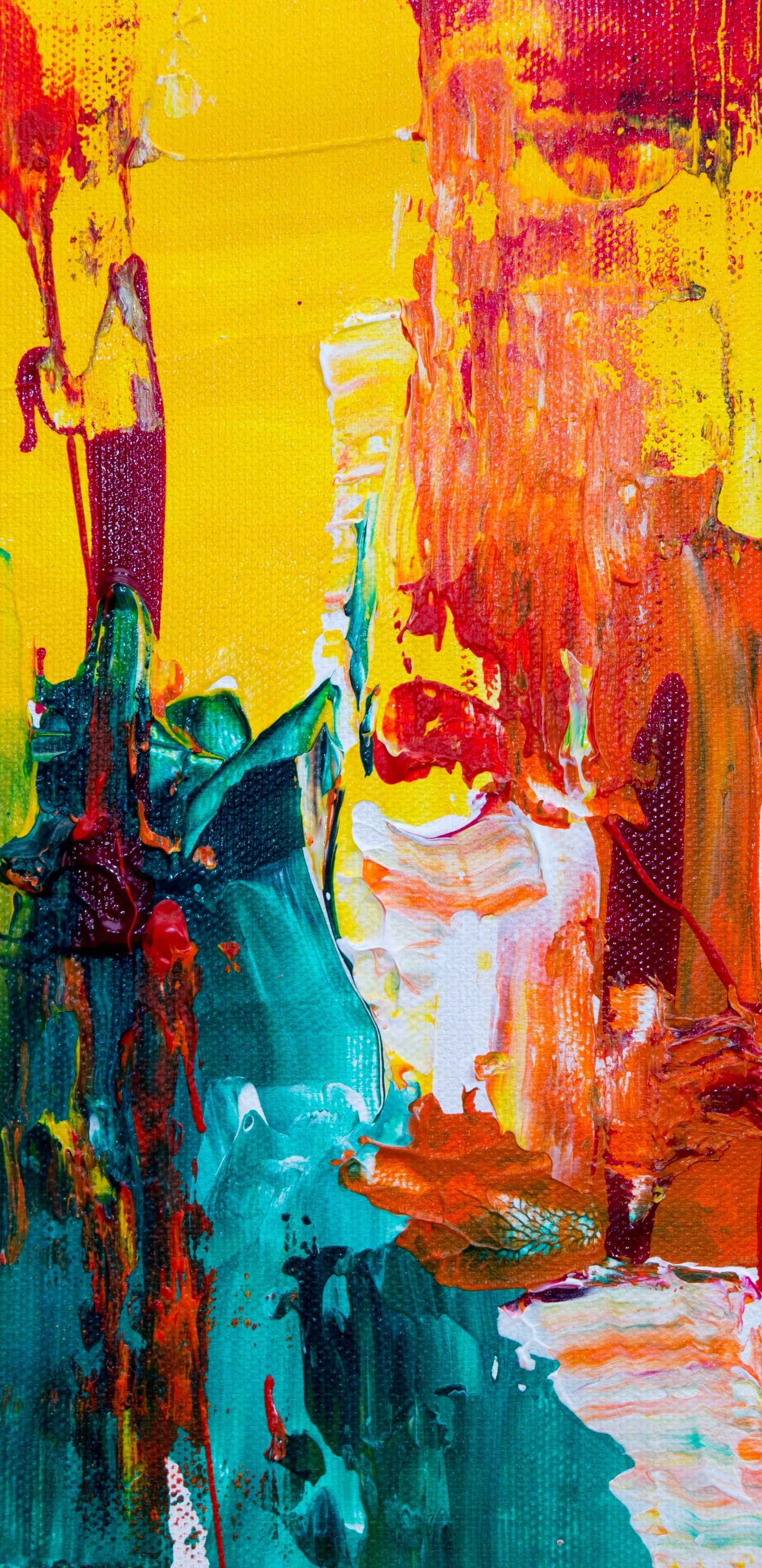 Обои живопись действия, живопись, арт, абстрактное искусство, акриловая краска в разрешении 1440x2960