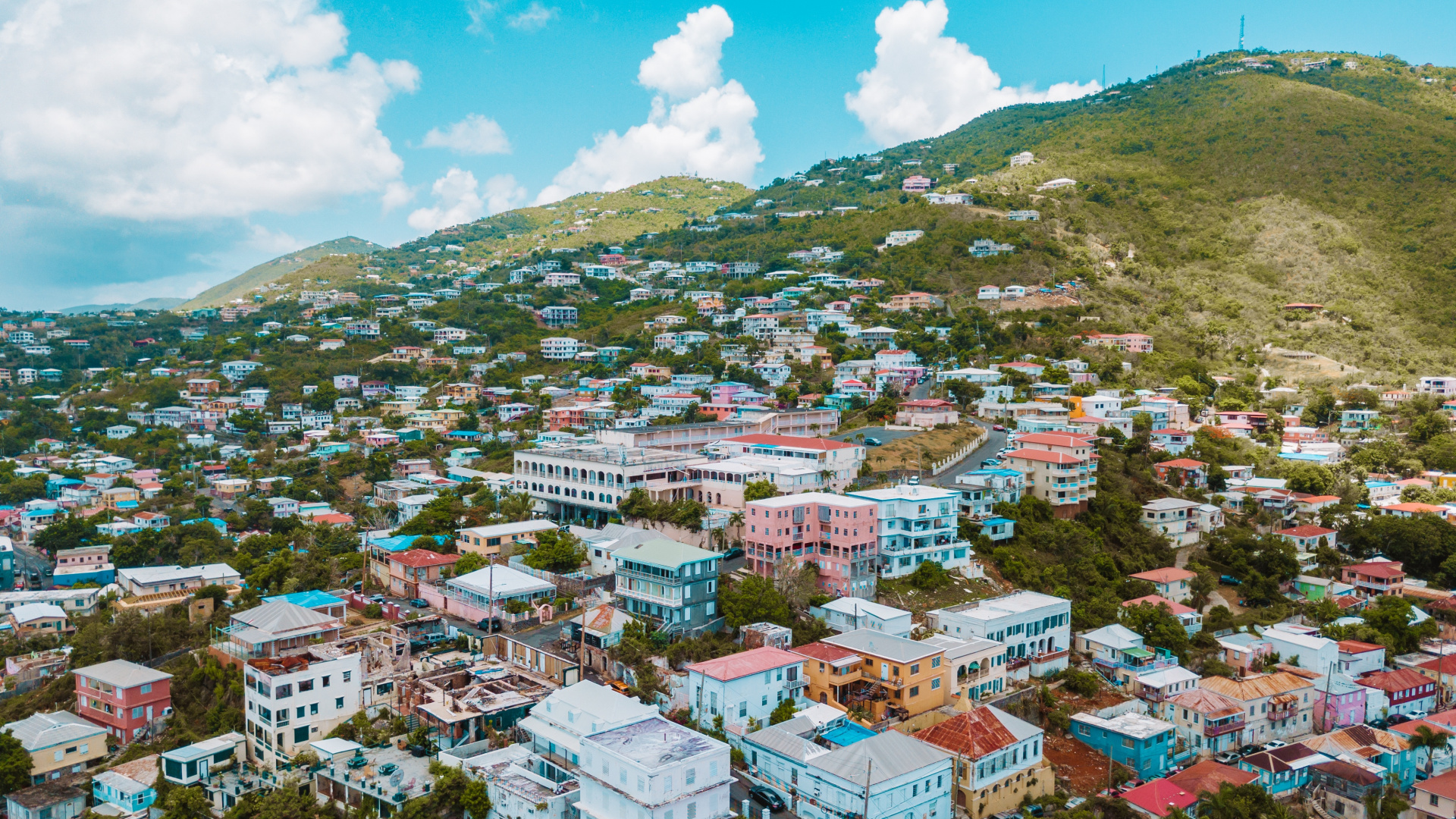 Обои Шарлотта-амалия, жилой район, городок, горная деревня, населенный пункт в разрешении 1920x1080