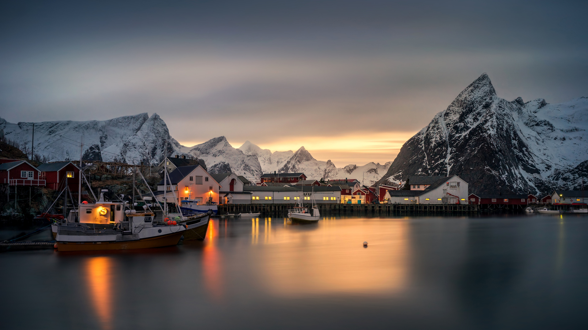Обои Лофотен, природа, гора, зима, снег в разрешении 1920x1080