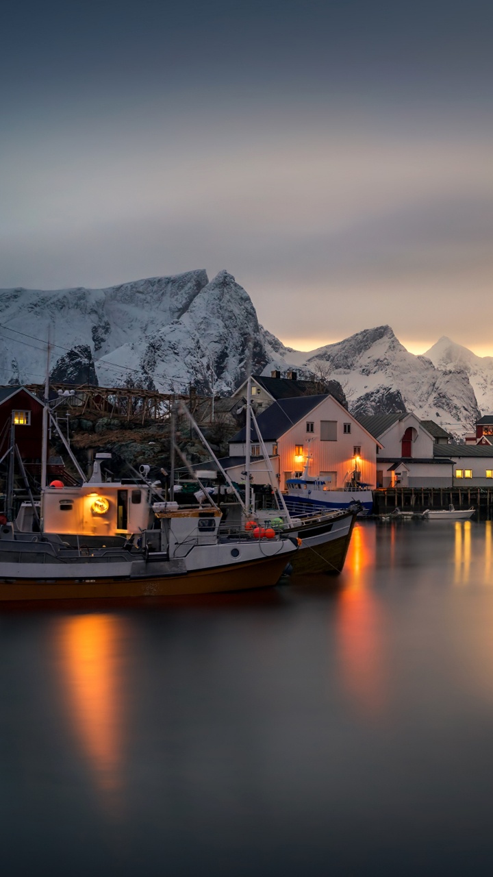 Обои Лофотен, природа, гора, зима, снег в разрешении 720x1280