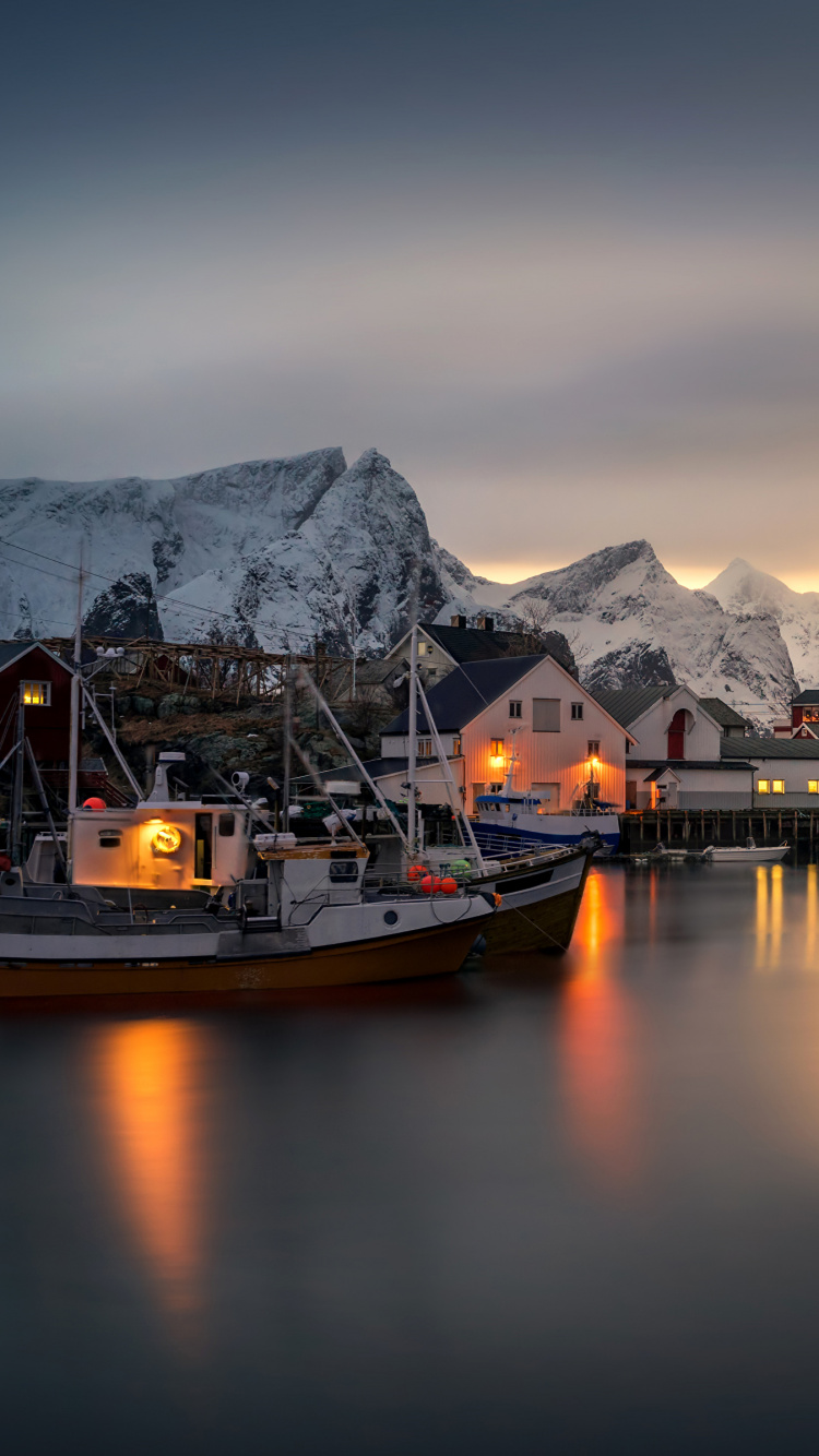 Обои Лофотен, природа, гора, зима, снег в разрешении 750x1334
