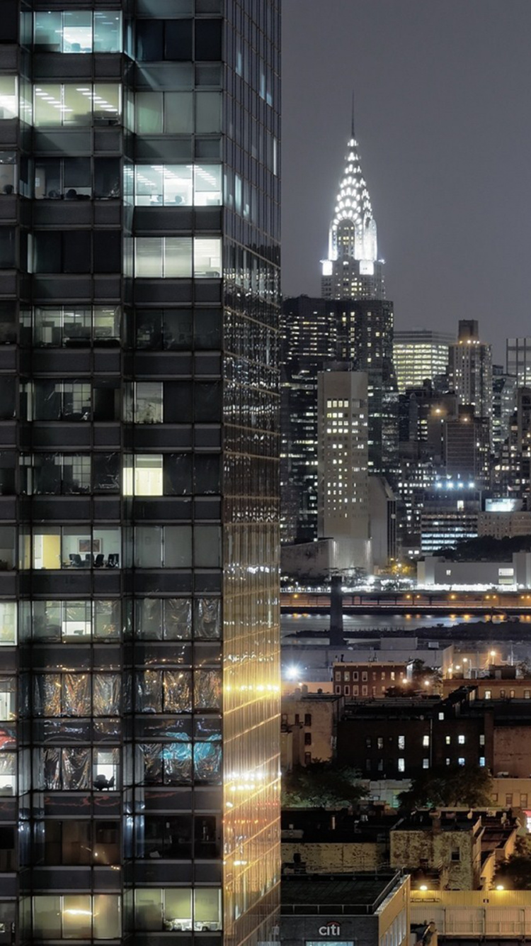 Обои город, городской район, метрополия, городской пейзаж, ночь в разрешении 750x1334