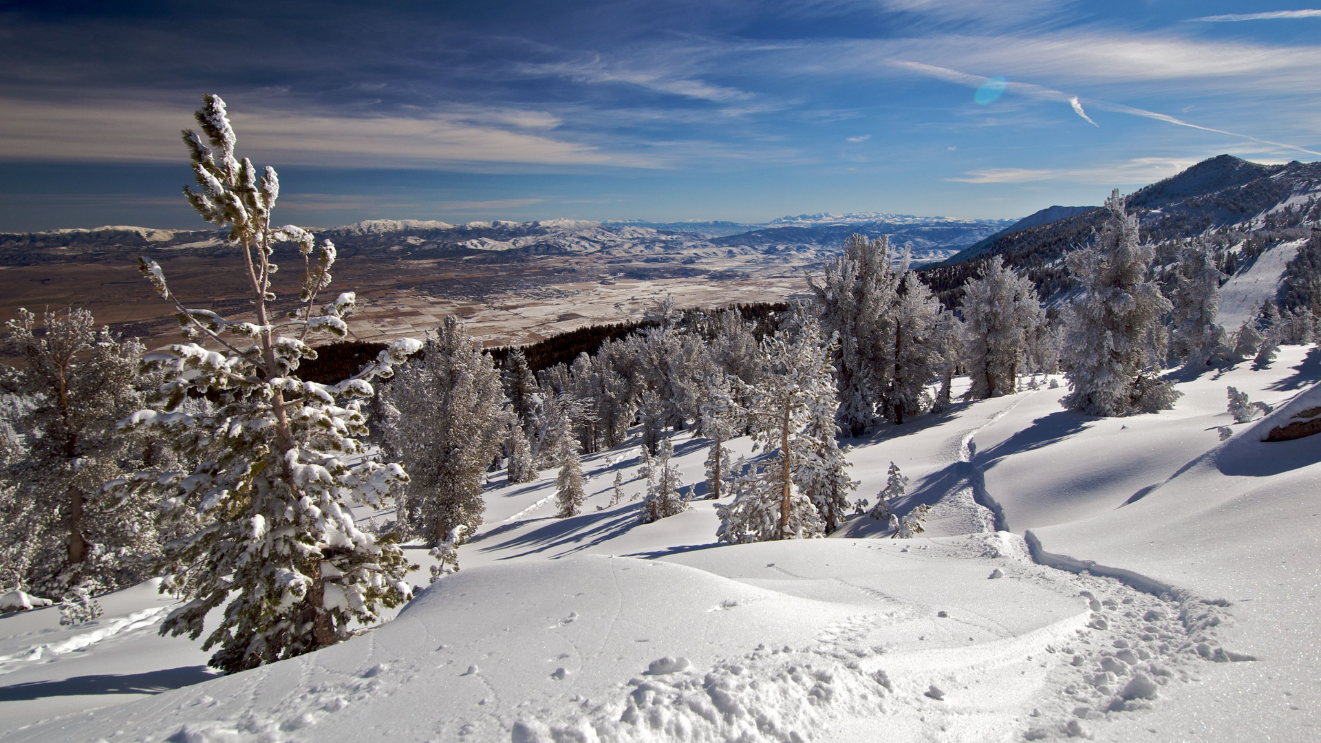 Обои снег, зима, горный рельеф, гора, горный хребет в разрешении 1920x1080