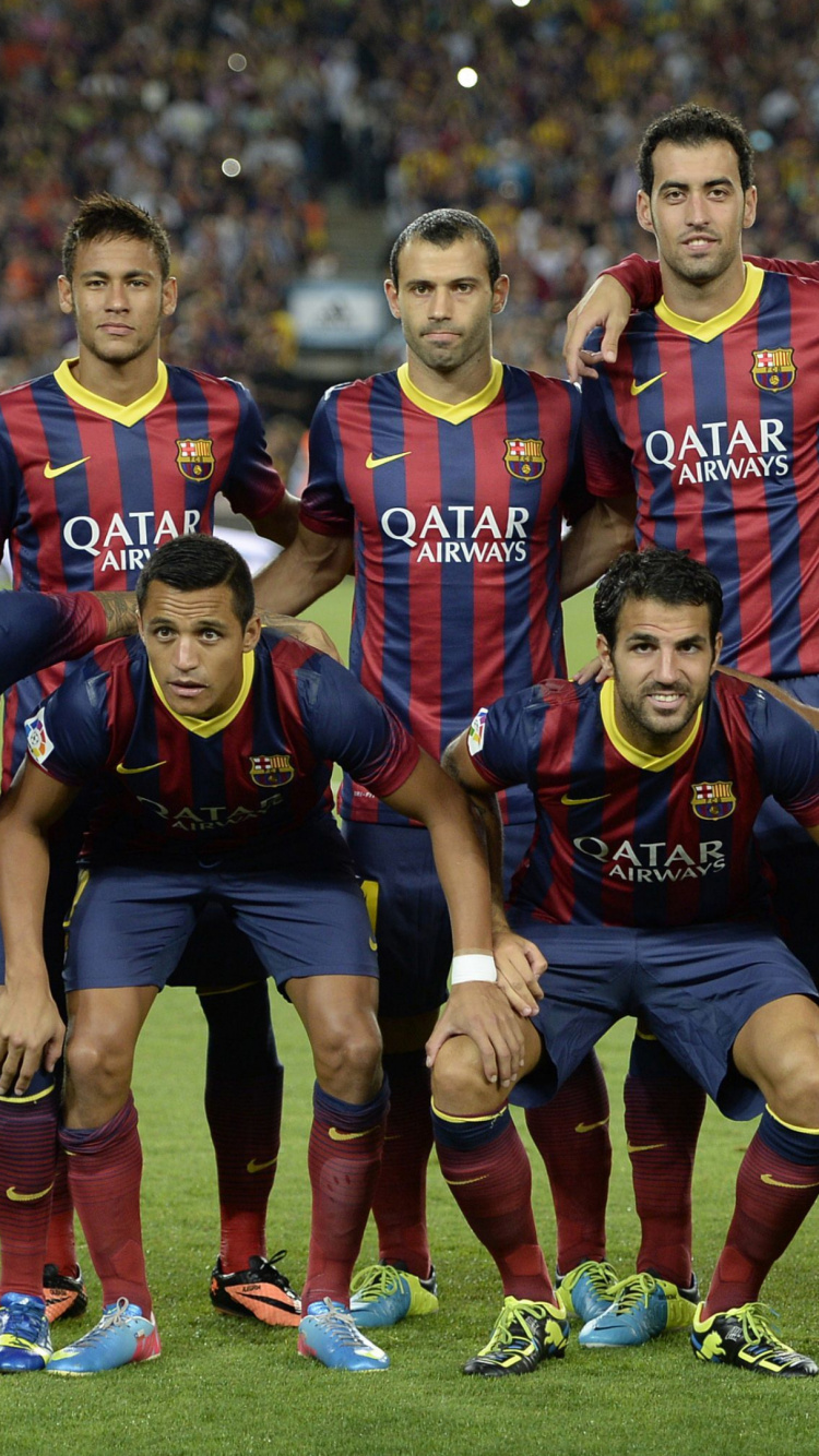 Обои Лионель Месси, Неймар, ФК Барселона, занятие спортом, команда в разрешении 750x1334