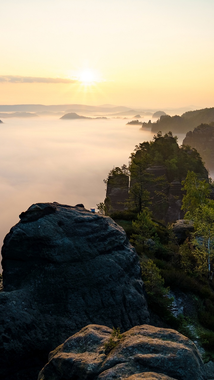 Обои пейзажная живопись, пейзаж, природа, утро, вода в разрешении 720x1280