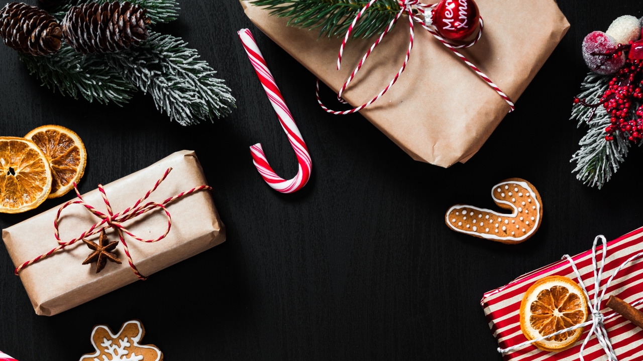 Обои Рождественский день, конфета, розовый, кондитерские изделия, Рождество в разрешении 1280x720