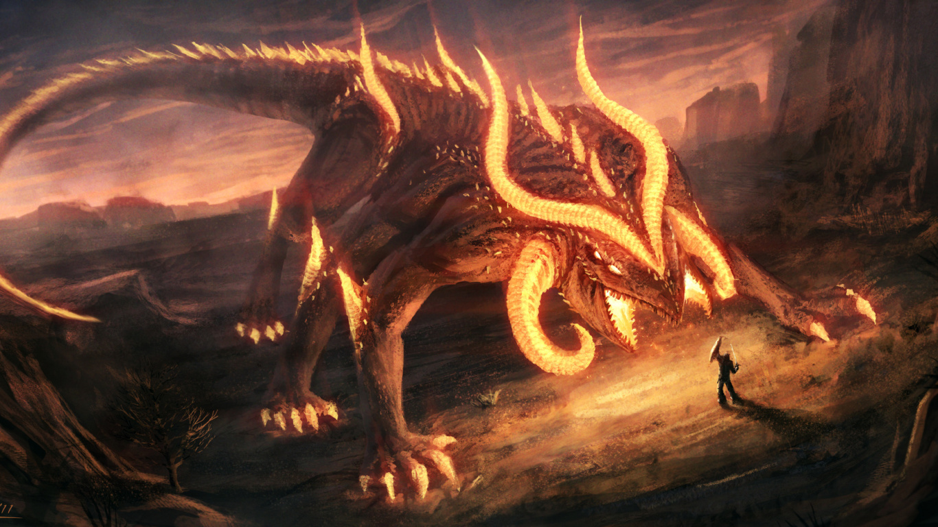 Обои легендарное существо, огонь, дракон, мифология, тепло в разрешении 1366x768