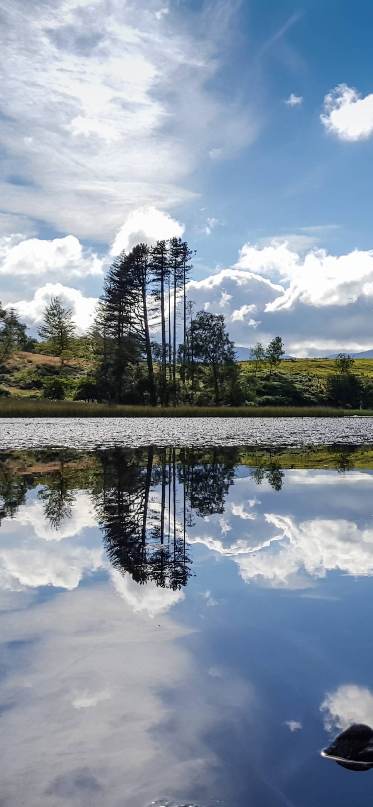 Обои озерный край, отражение, водоем, природа, вода в разрешении 1242x2688