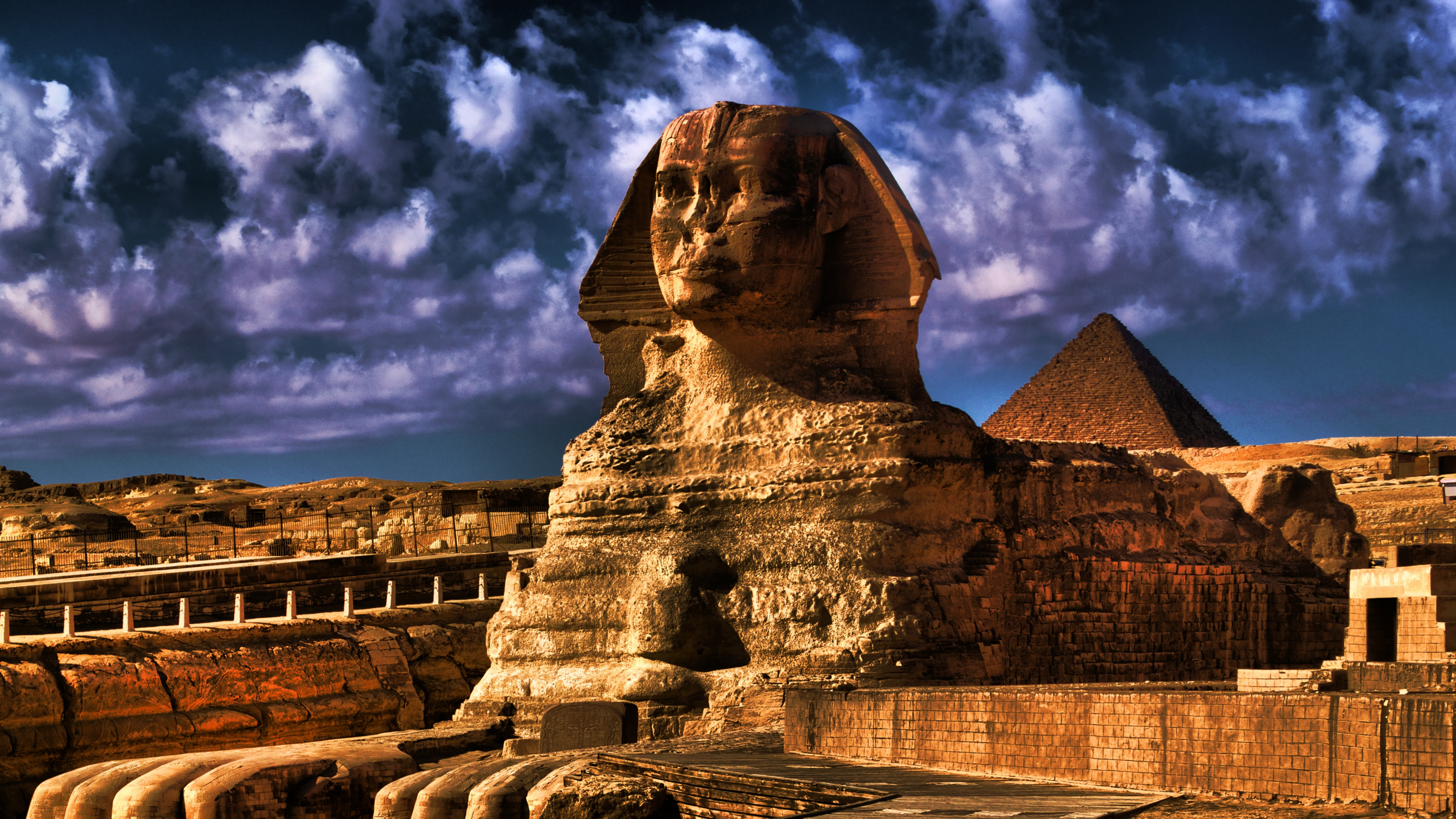 Обои Великий Сфинкс Гизы, египетская пирамида, пирамида, ориентир, древняя история в разрешении 3840x2160