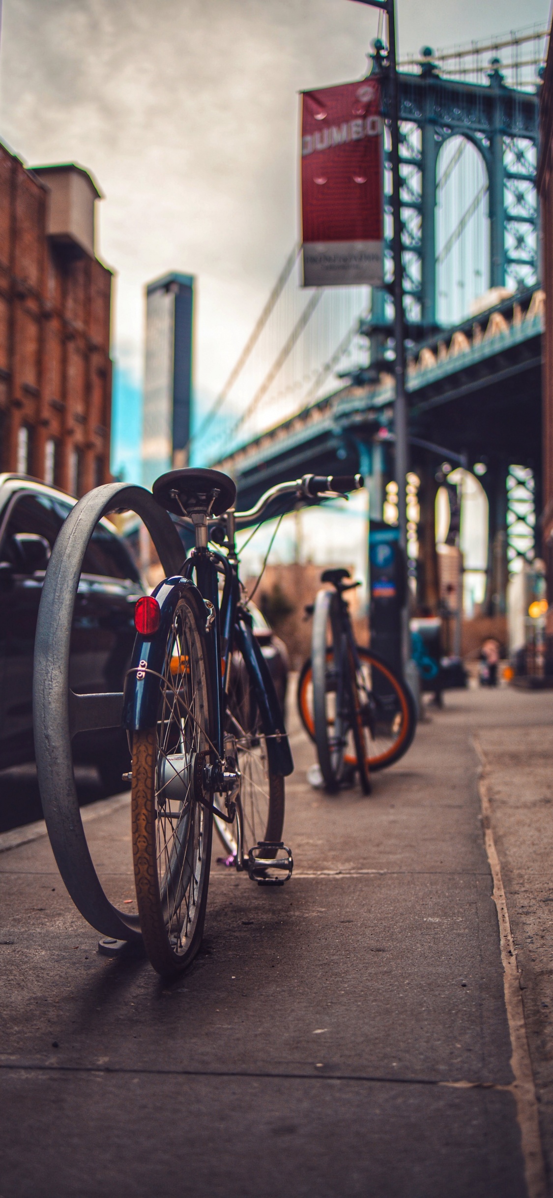 Обои дорожный велосипед, горный велосипед, дорога, легковые автомобили, Велоспорт в разрешении 1125x2436