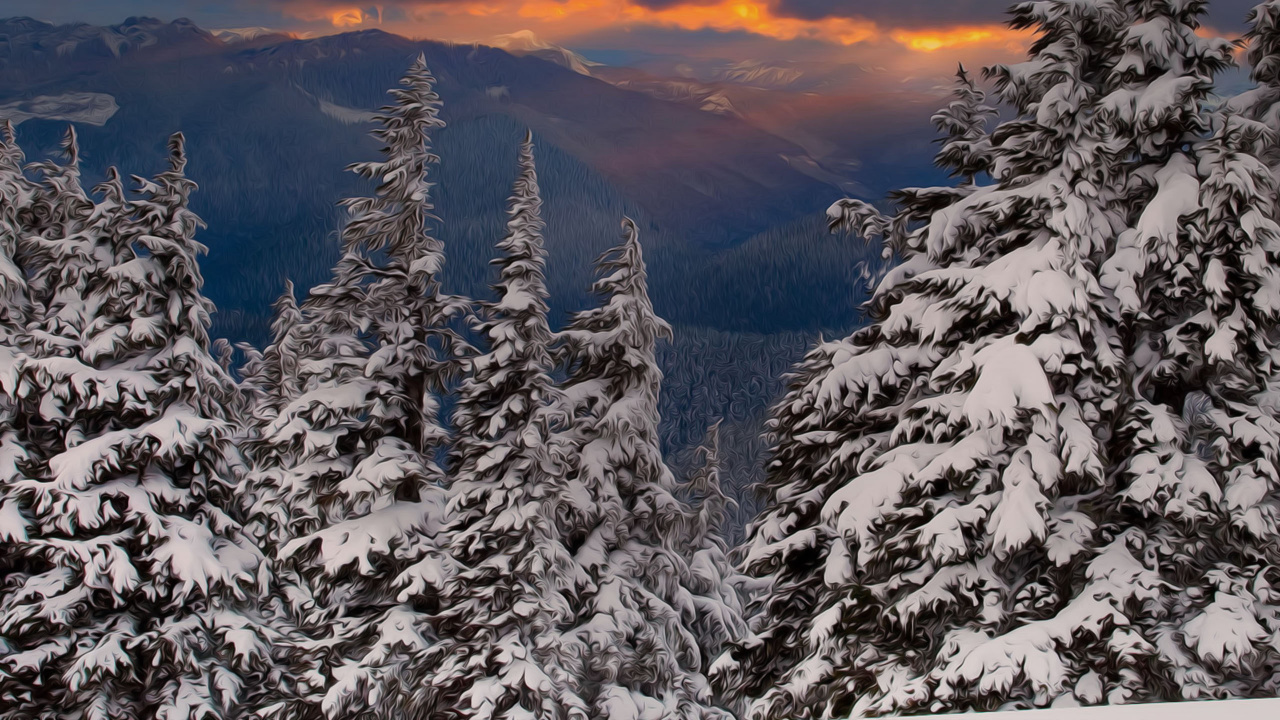 Обои зима, гора, снег, горный рельеф, дерево в разрешении 1280x720