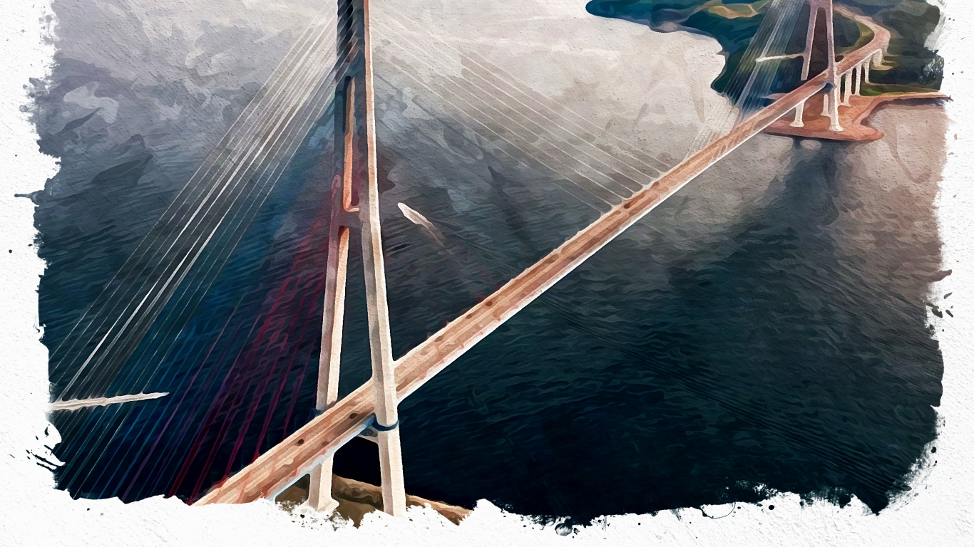 Обои текстура, иллюстрация, мост, живопись, постер в разрешении 1366x768