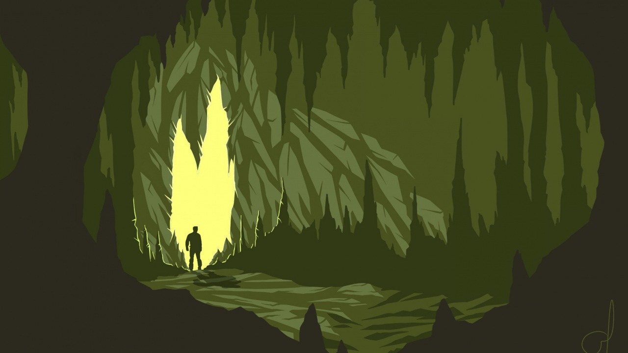 Обои силуэт, арт, графика, зеленый, дерево в разрешении 1280x720